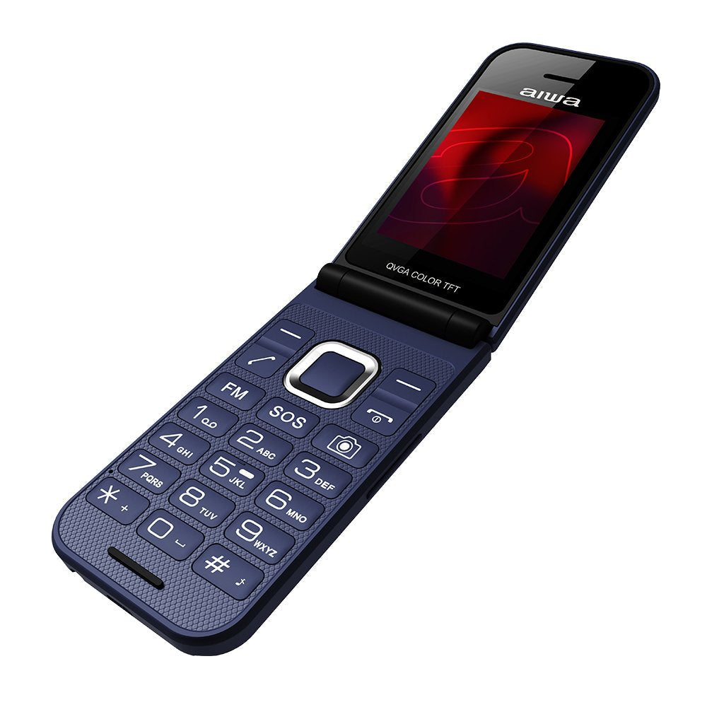 Movil Senior Fp-24bl Blue Aiwa Diseño Flip Dualsim Botones Grandes Pantalla 2.4 Bluetooth Puerto Micro-Usb