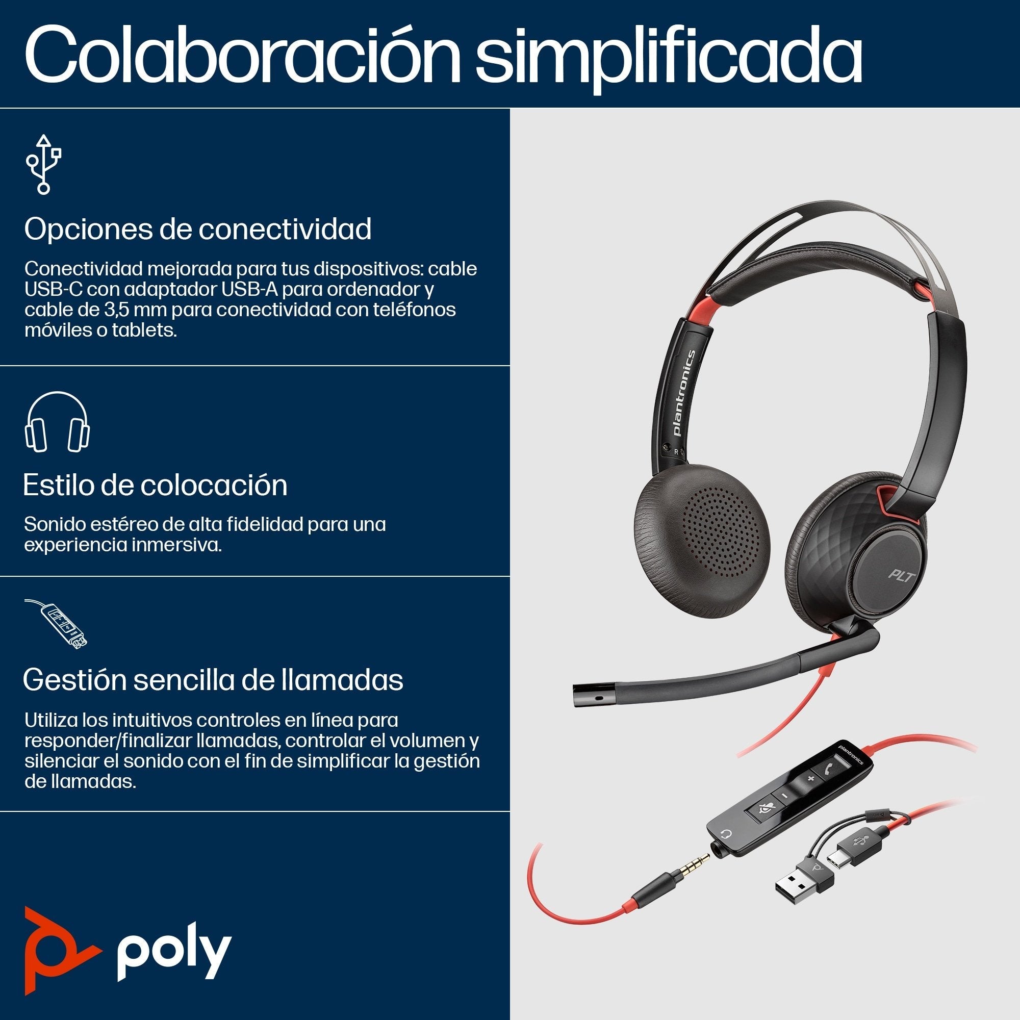 EAN 0197498433103 - Poly Blackwire 5220 Stereo USB-C Headset +3.5mm Plug +USB-C/A Adapter (Bulk) Alámbrico Diadema Llamadas/M imagen 3