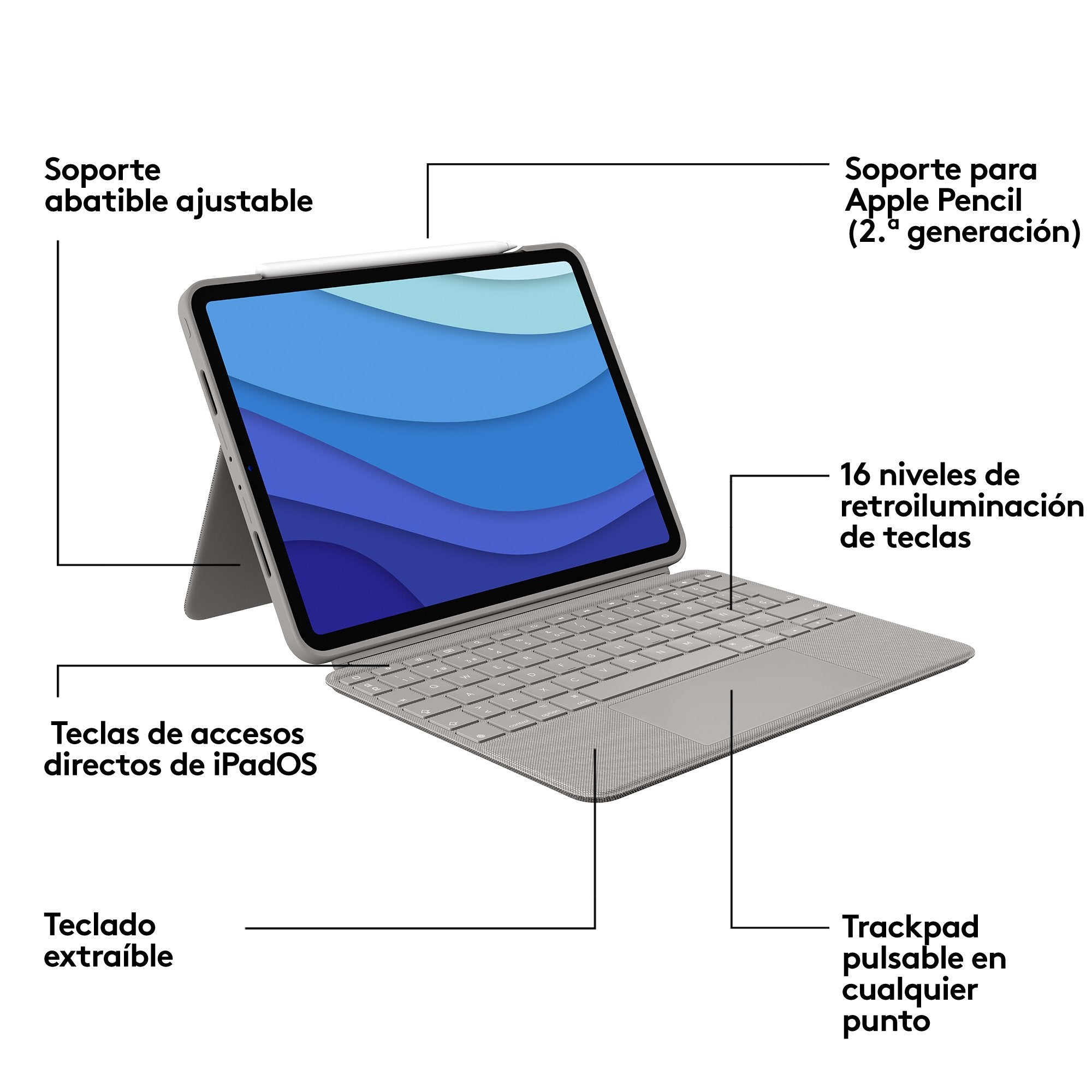 Logitech Combo Touch Funda Con Teclado (Esp) Para Ipad Pro 11 Pulgadas (1a, 2a, 3a Gen - 2018, 2020, 2021), Teclado Retroiluminado Extraíble, Trackpad