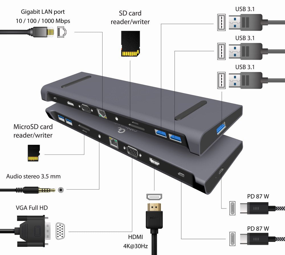 EAN 8716309124430 - Gembird A-CM-COMBO10-01 base para portátil y replicador de puertos Alámbrico USB 3.2 Gen 1 (3.1 Gen 1) Ty imagen 4