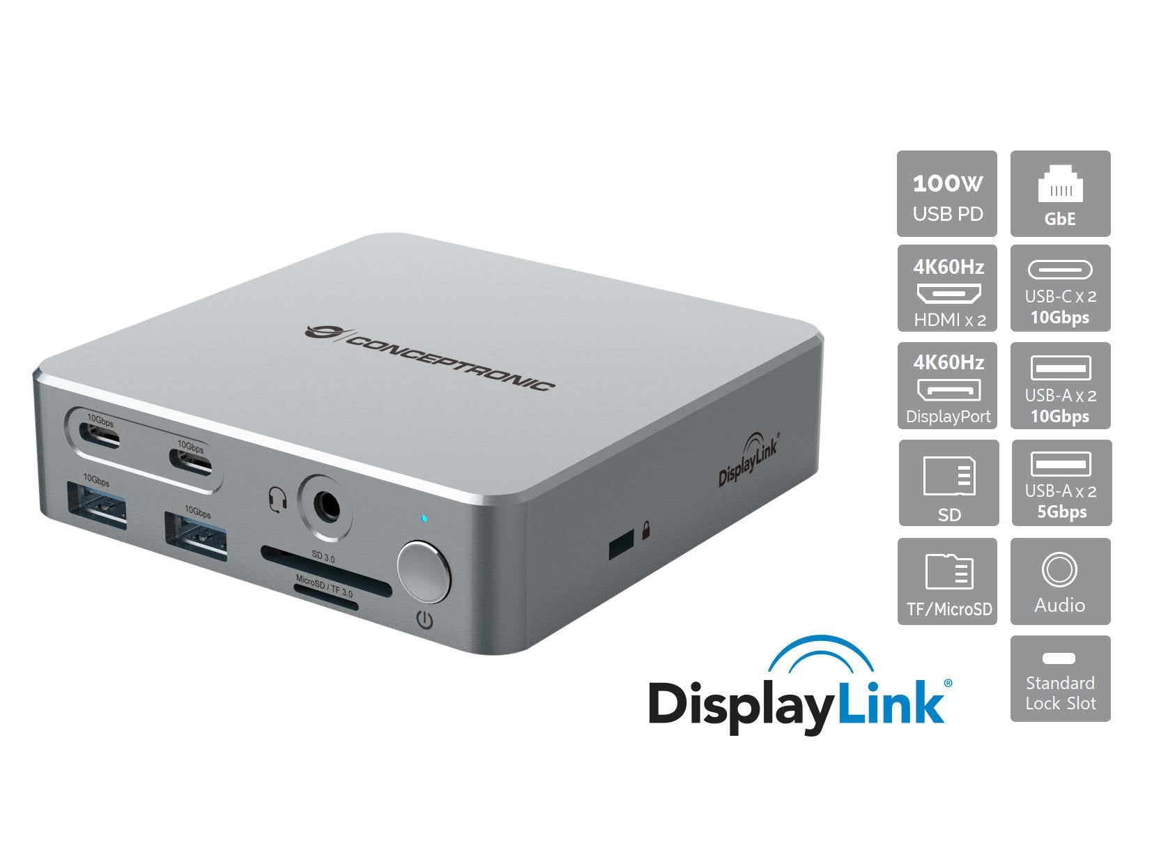 EAN 4015867236611 - Conceptronic DONN25G base para portátil y replicador de puertos Alámbrico USB 3.2 Gen 2 (3.1 Gen 2) Type- imagen 1
