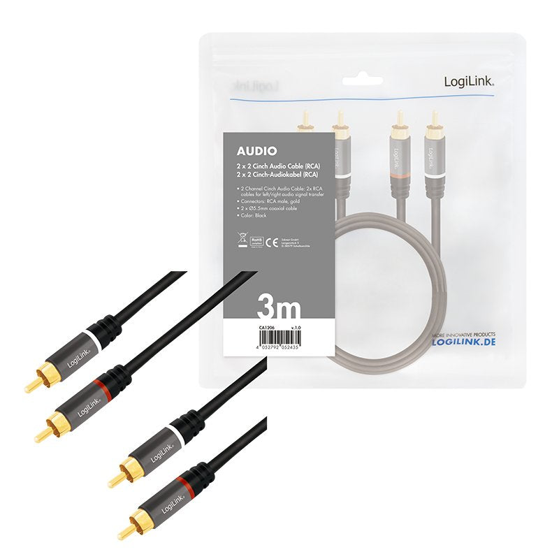 Logilink Cable De Audio 2x Rca -> 2x Rca M/M 3m Negro