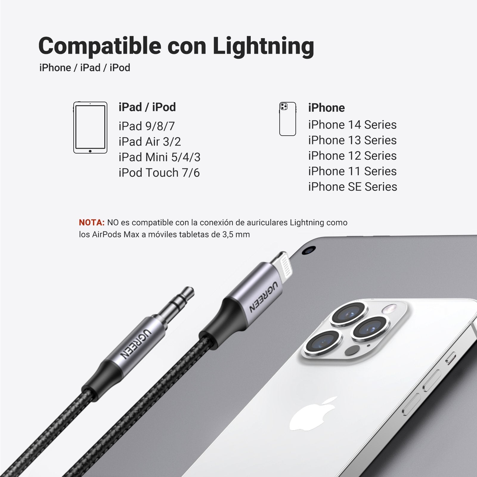 Ugreen Lightning To 3.5mm Adapter Cable 1m