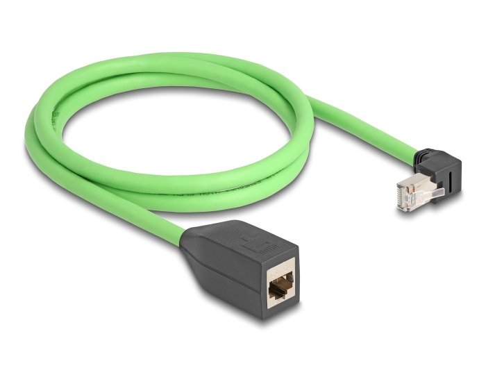 Delock 80886 Cable De Extensión De Red Rj45 Cat.6a Macho Acodado Hacia Abajo A Hembra Sf/Utp Adecuado Para Cadenas De Arrastre Pur (Tpu) 1 M Verde
