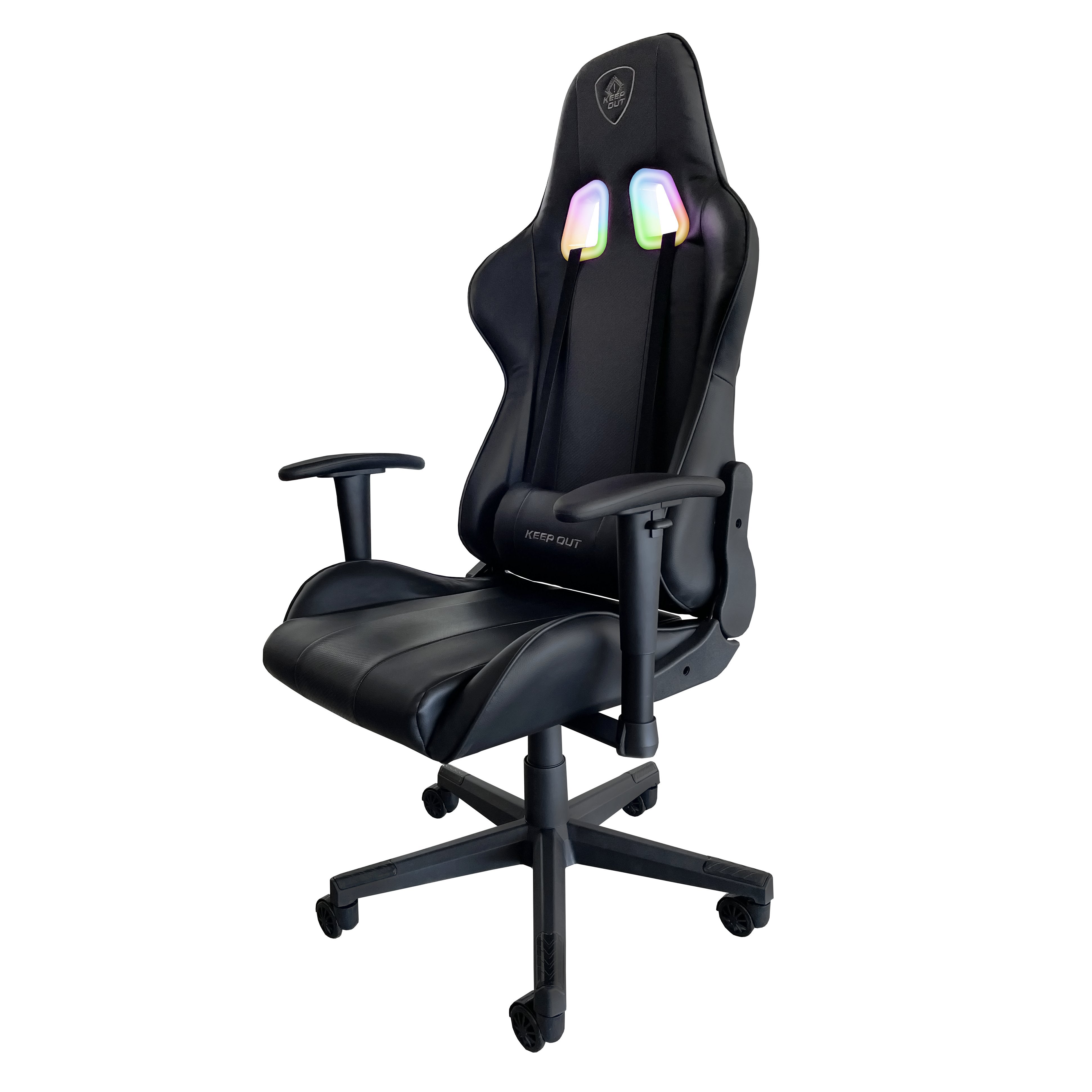 Silla Gaming Keepout Xspro-Racing Rgb Black Reposabrazos 2d/ Iluminacion Rgb Con Mando A Distancia/ Ruedas De Nylon/ Cojin Lumbar Y Cervical