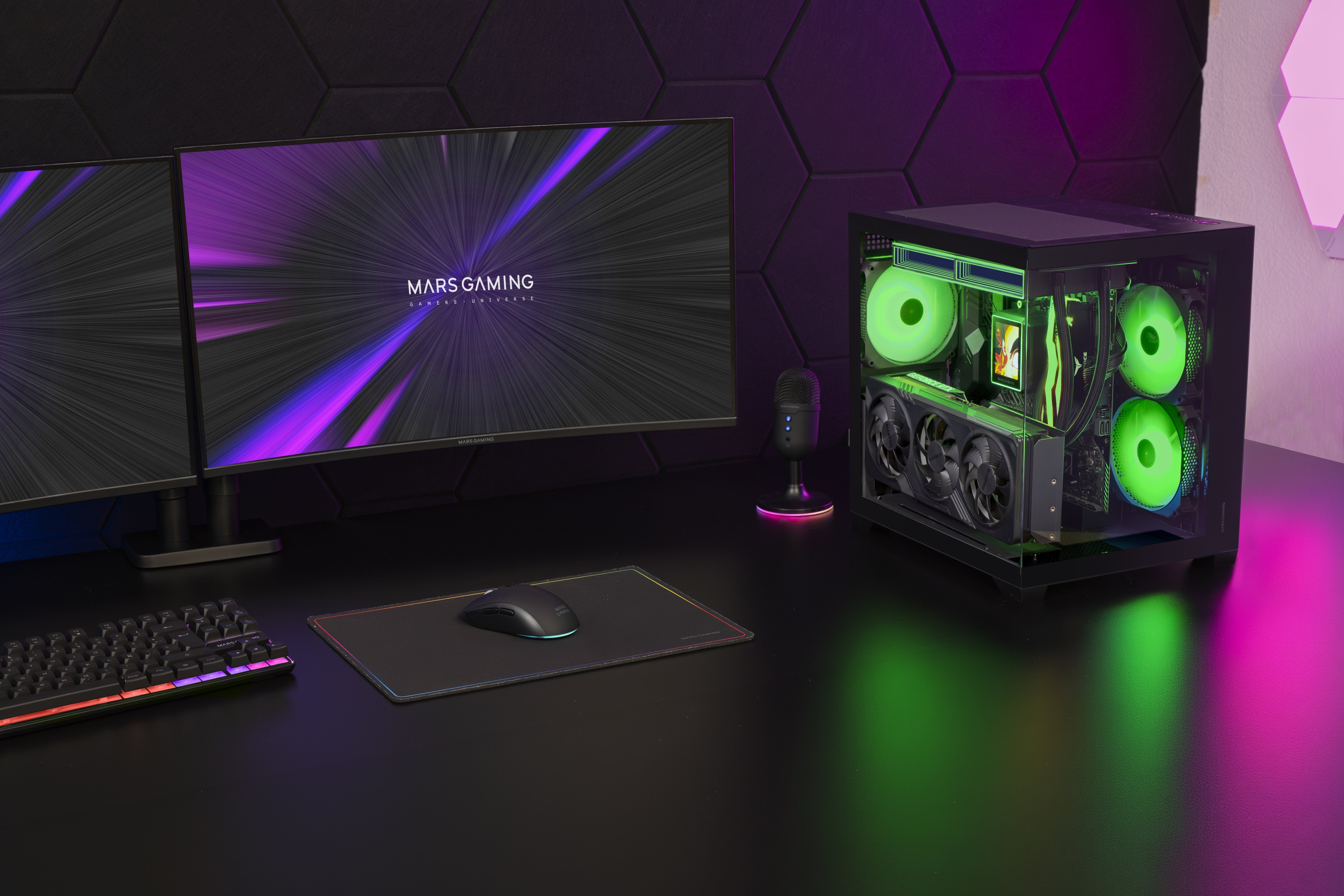 Caja Pc Microatx Mars Gaming Mc-View3 Gpu Max 330mm Cristal Templado Panoramico Argb Usb-C Negra