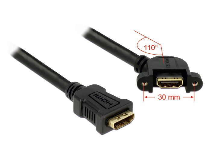 Delock 85101 Cable Hdmi A Female > Hdmi A Female Panel-Mount 110° Angled 25 Cm