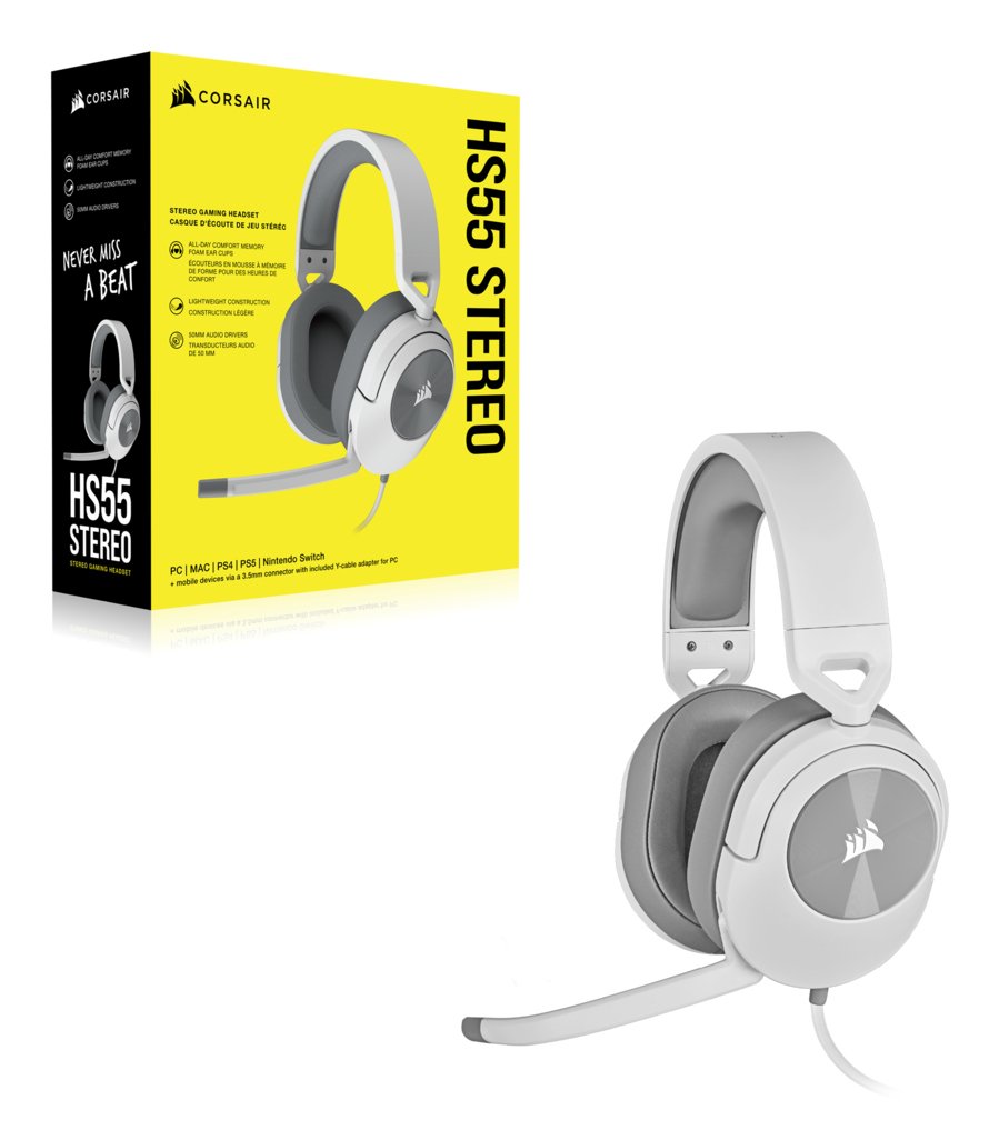 Auricular Corsair Stereo Corsair Hs55 Stereo Blanco Gaming Usb Ca-9011261-Eu