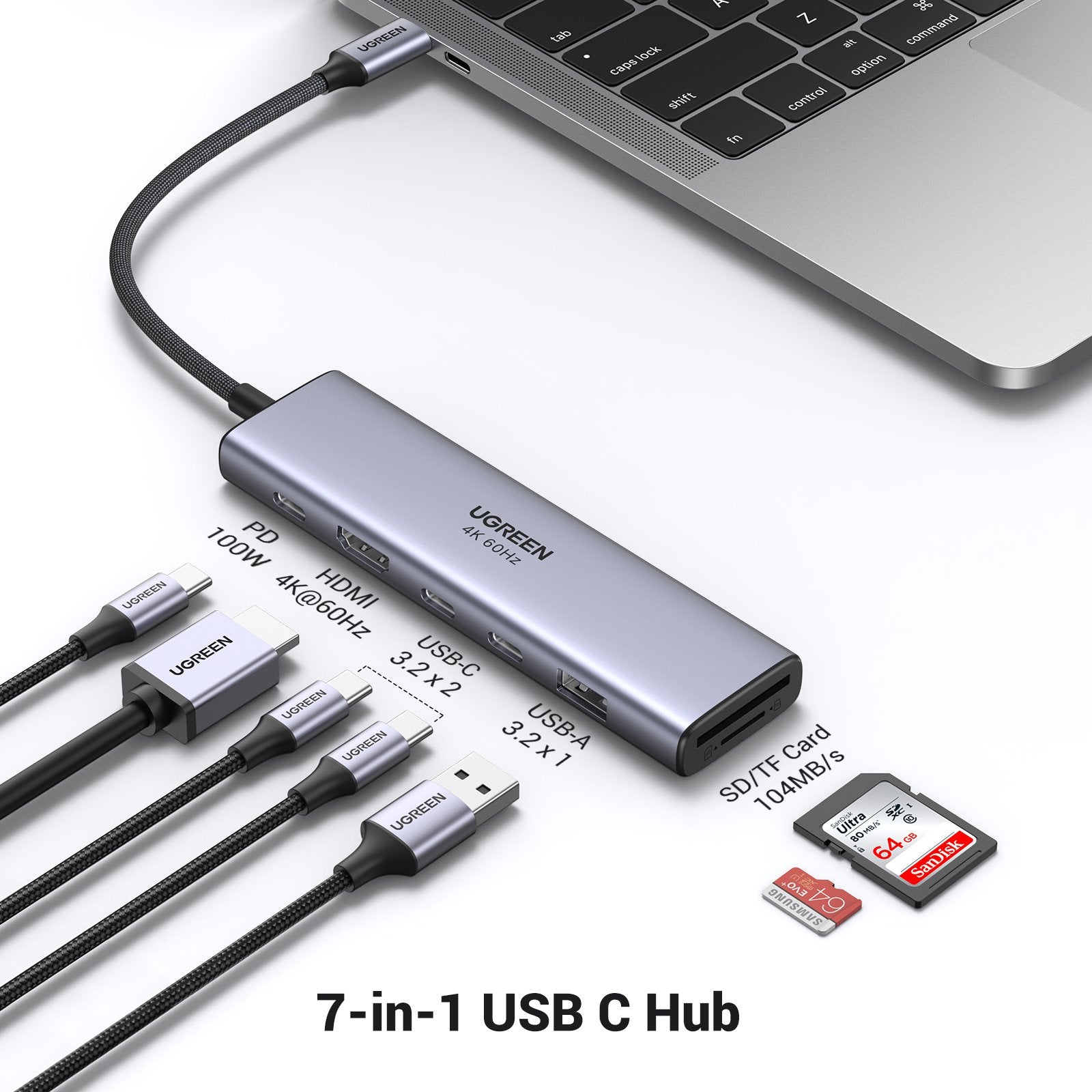 Hub Ugreen 7en1 Usb-C A Hdmi+2xusb-C+Usb-A+Sd/Tf