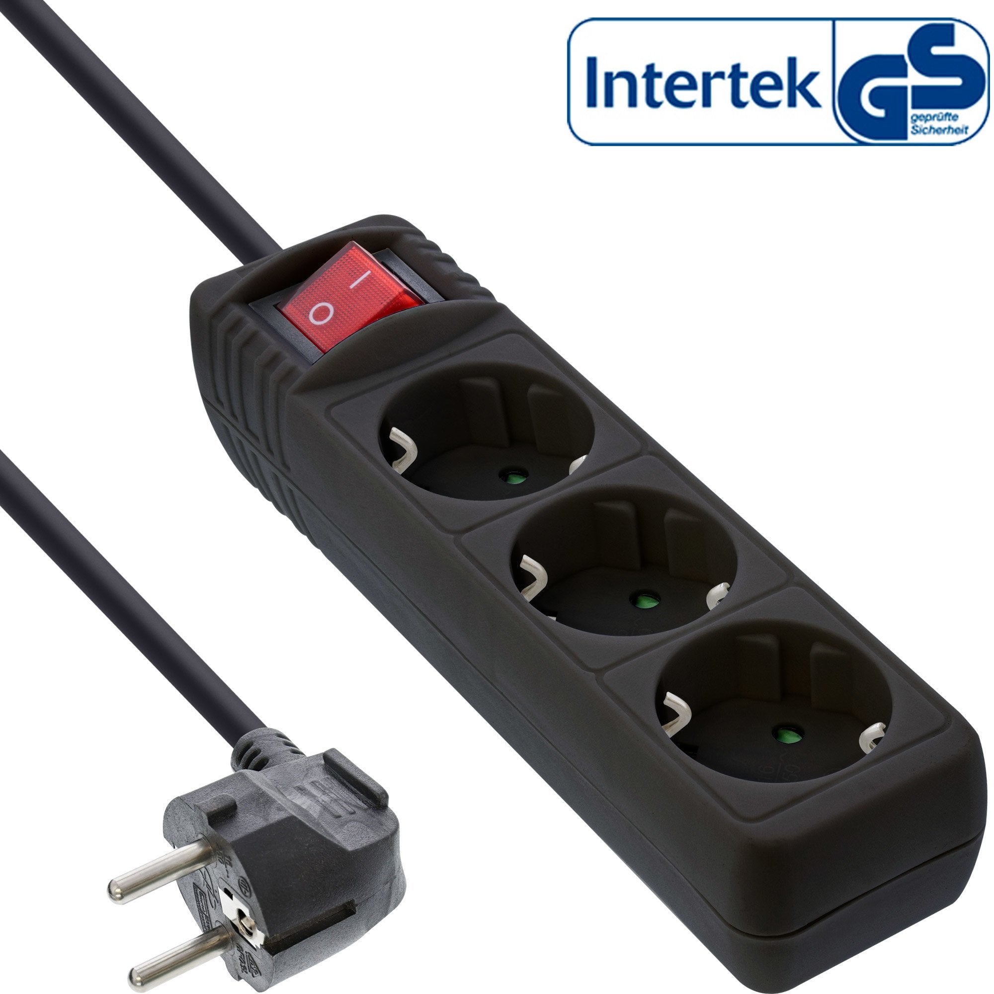 Inline Regleta 3 Tomas Tipo F Aleman Con Interruptor De Encendido Negro 3m