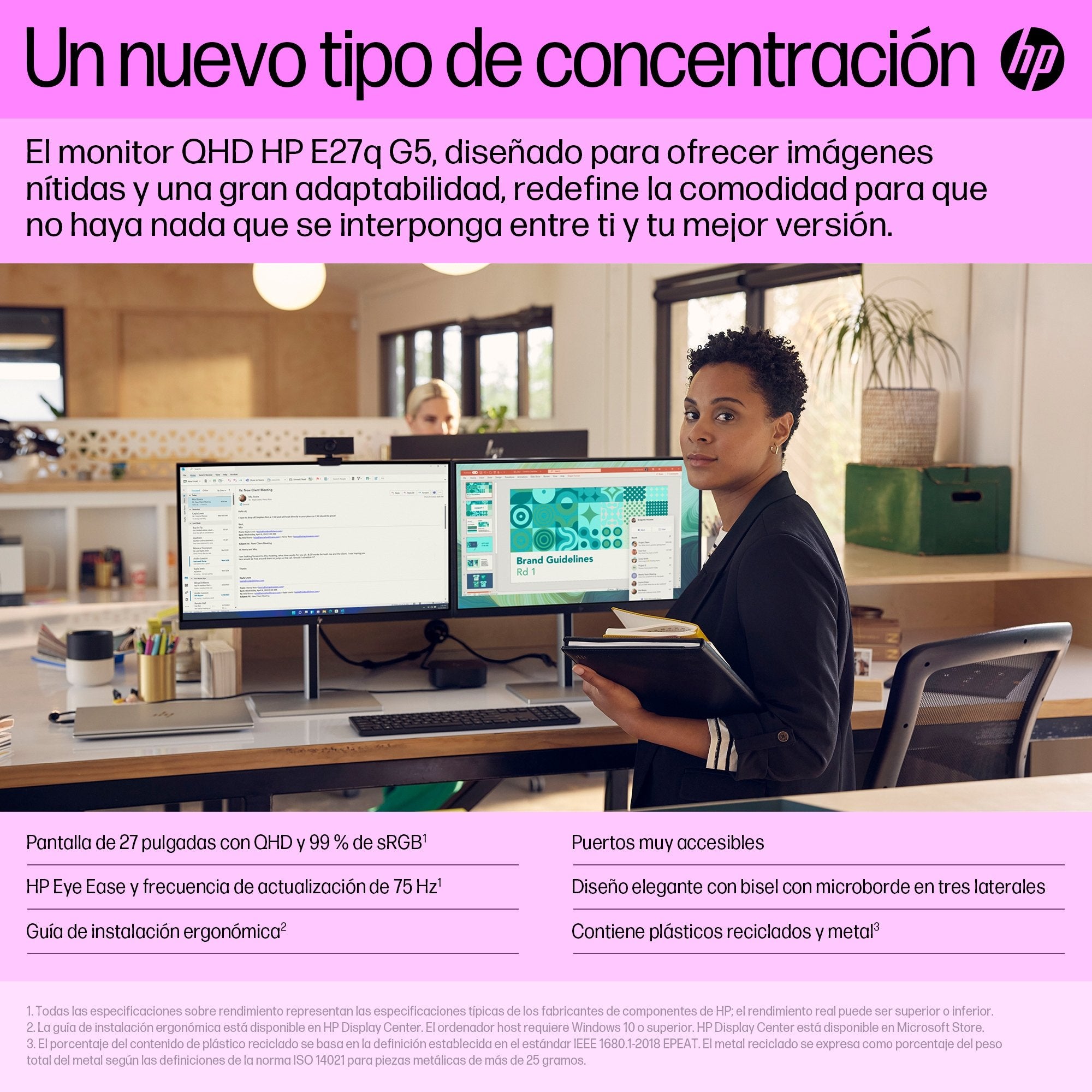 Monitor Hp E27q G5 68,6 Cm (27") 2560 X 1440 Pixeles Quad Hd Lcd Negro, Plata