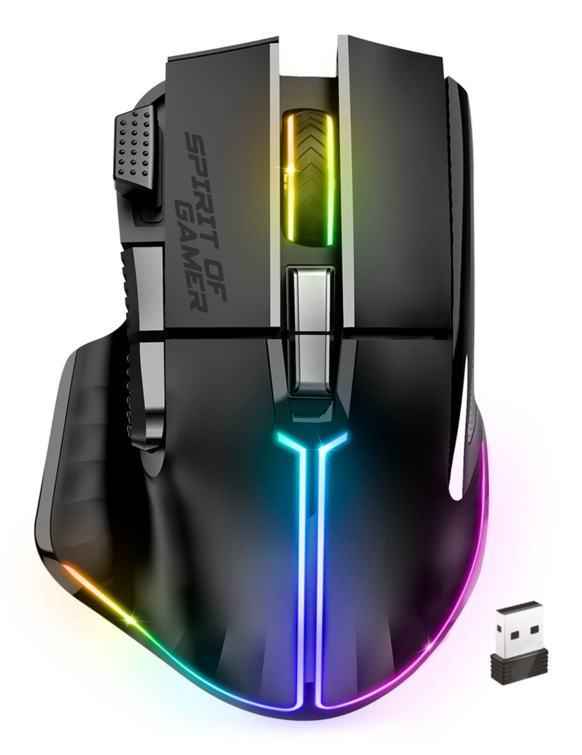 EAN 3700104455733 - Spirit of Gamer PRO M5 DARK WIRELESS ratón Juego mano derecha RF Wireless + Bluetooth + USB Type-C Óptico imagen 1