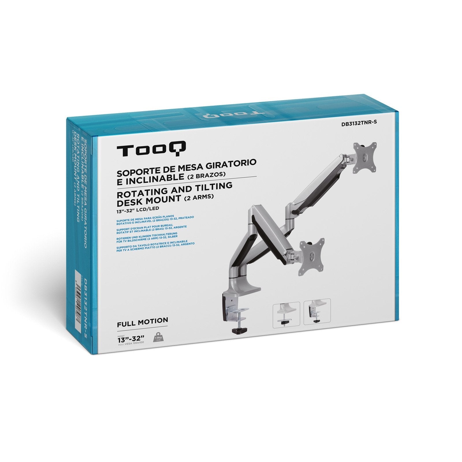 Tooq Soporte De Mesa Con Brazos Articulados Para 2 Monitores De 13"-32" - Giratorio E Inclinable - Piston De Gas - Peso