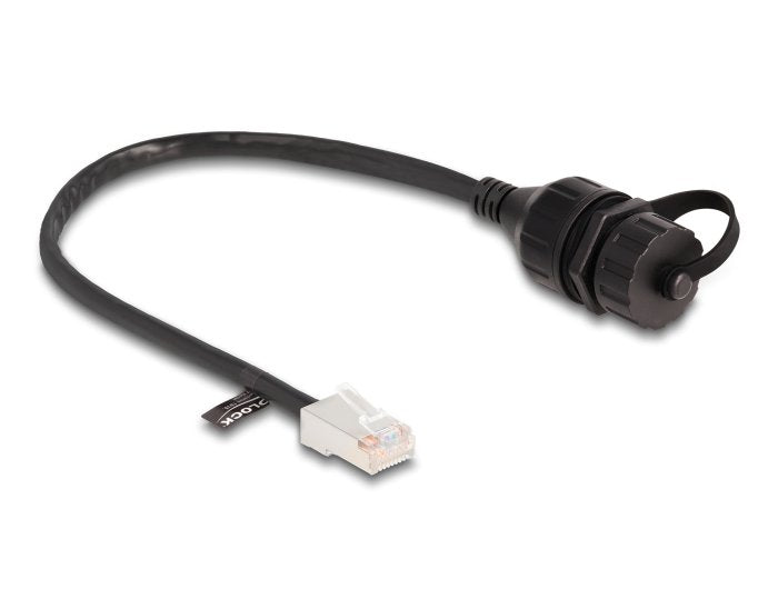 Delock 88012 Cable Rj45 Macho A Rj45 Hembra Para Empotrar Con Tapa De Sellado Cat.5e Ftp Ip68 Resistente Al Polvo Y Al Agua 25 Cm Negro