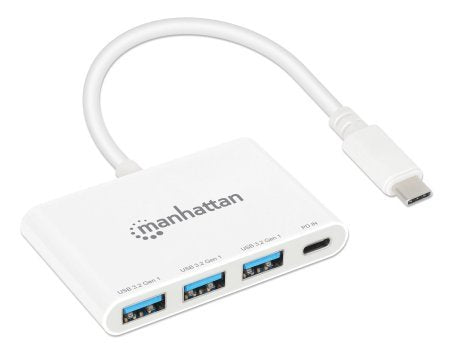 Manhattan 3-Port Usb 3.0 Typ-C Hub Con Pd Port 3x Usb-A Blanco