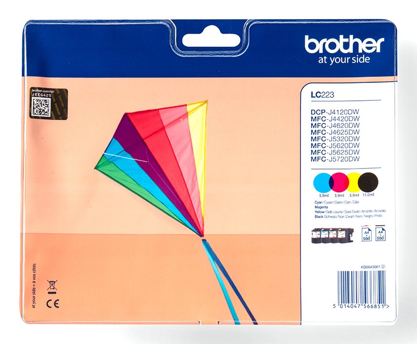 Pack Cartuchos Tinta Brother Lc223valbp Negro Cian Magenta Amarillo 550 Paginas