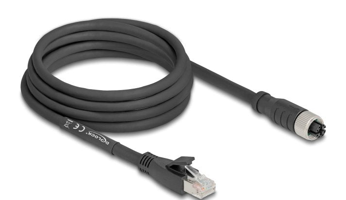 Delock M12 Cable X-Kodiert 8 Pin Buchse Zu Rj45 Stecker Cat.5e S Ftp Flexibel 3 M Schwarz
