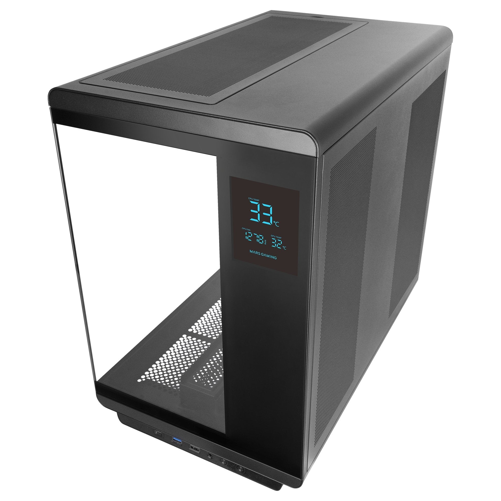 Caja Pc Atx Mars Gaming Mc-Revpro Pantalla Lcd 4.3" Cristal Templado 4x Ventiladores Argb Black