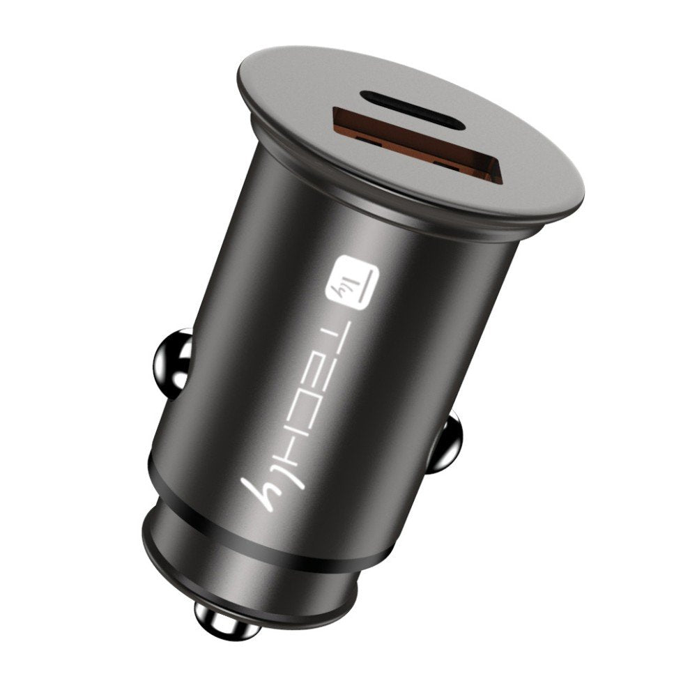 Techly Mini Car Charger Usb-A And Usb-C Fast Charge 3.0 38w Negro Metal