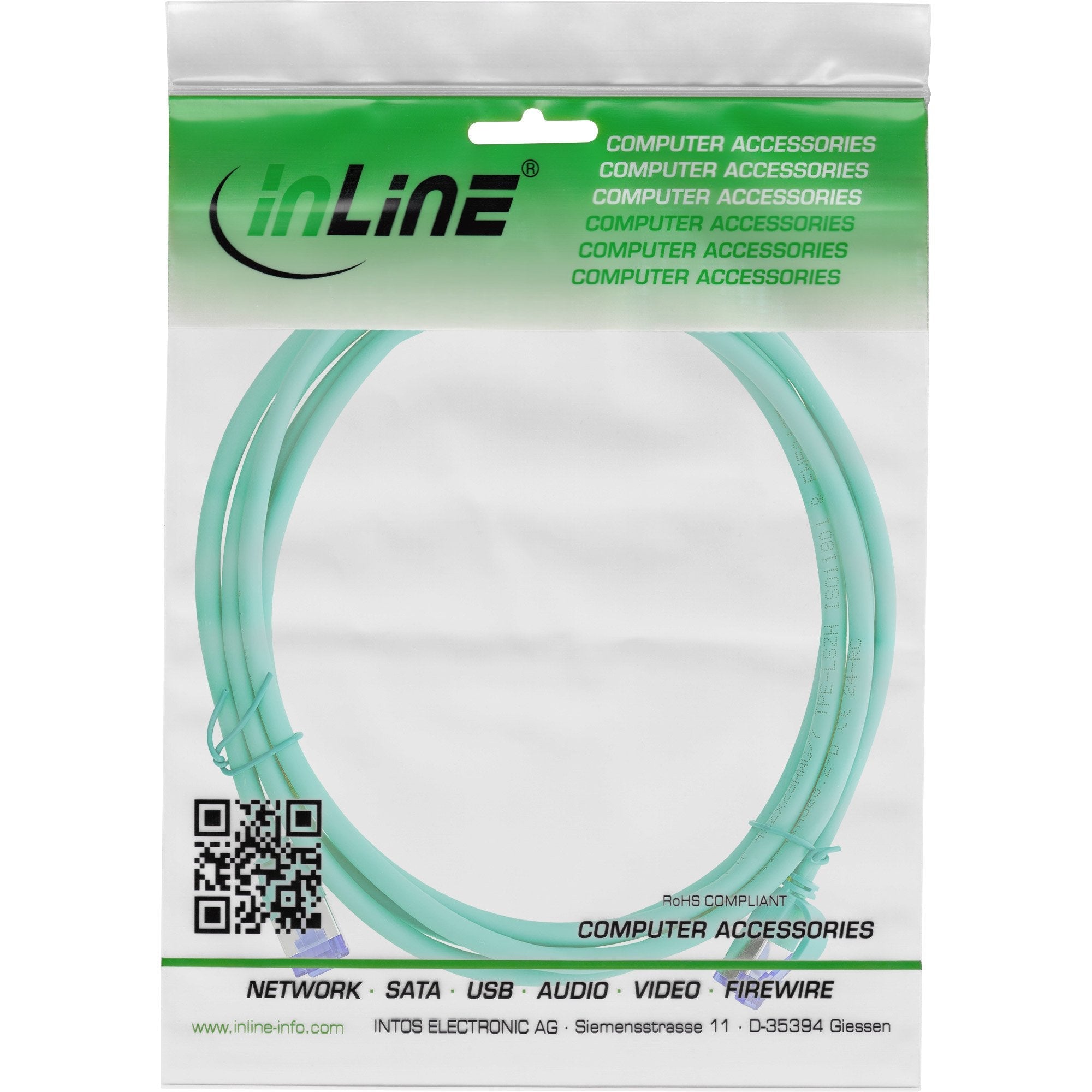 Inline® Cable De Red Slim, Cat.6a, S/Ftp, Tpe (Lszh) Flexible, Poe, Green, 0.5m