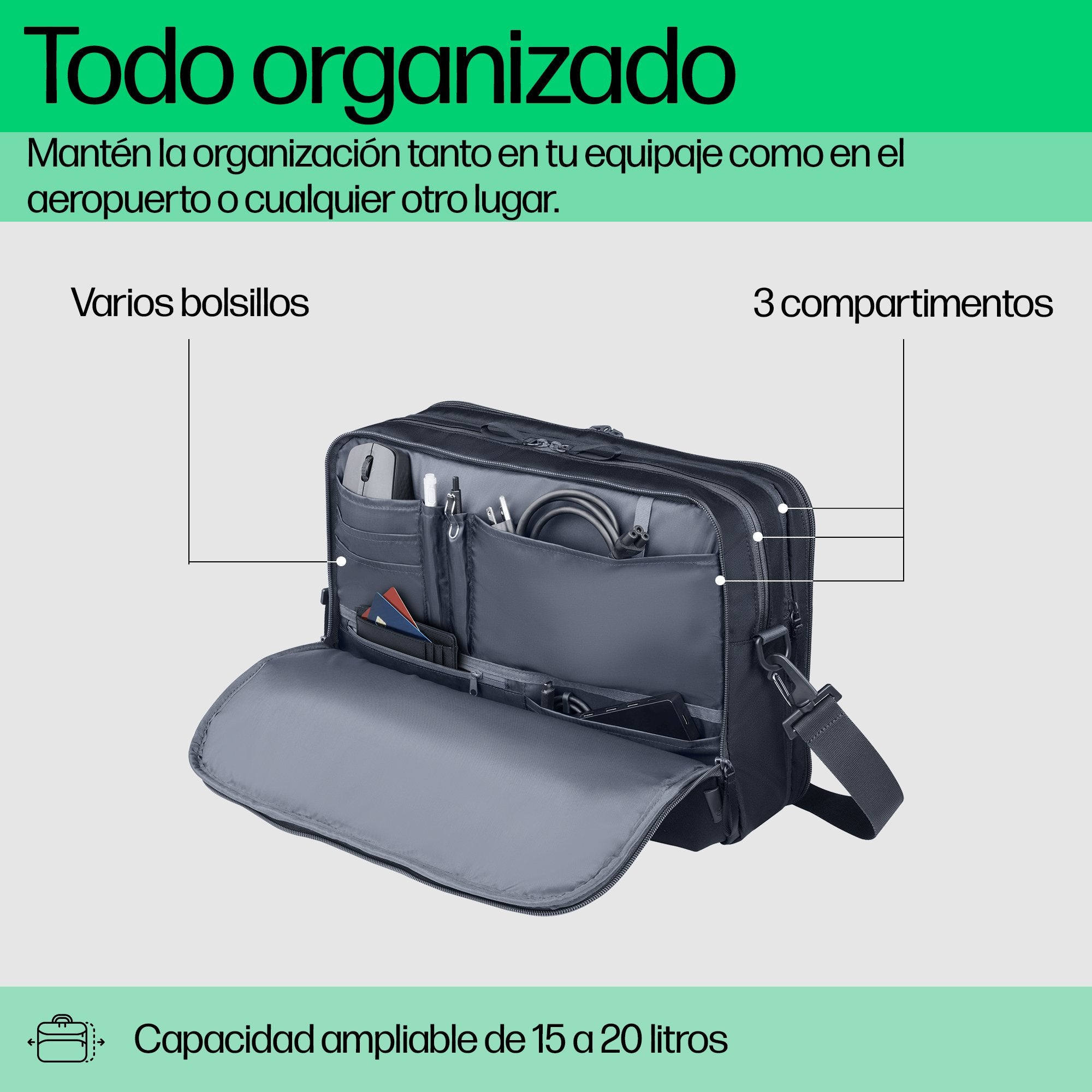 EAN 0198122966905 - HP Travel Plus 15 Liter 14 Laptop Bag 35,8 cm (14.1") Maletín Azul, Grafito imagen 7