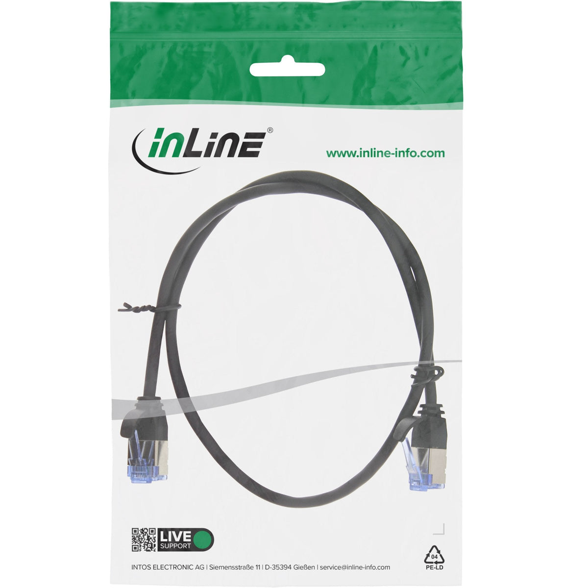 Cable De Red Inline Slim Redondo U/Ftp Cat.6a Negro 0.5m