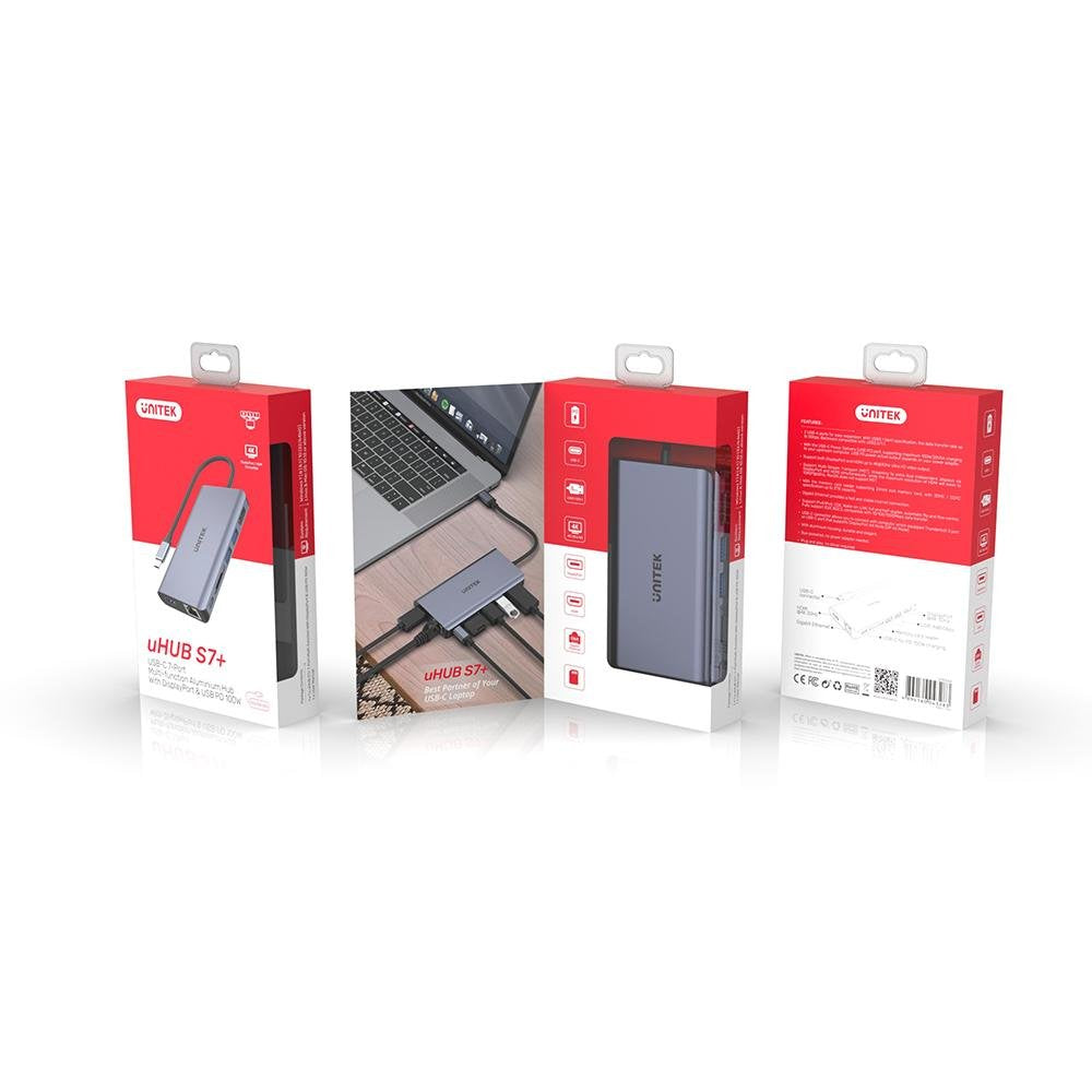 EAN 4894160043283 - UNITEK uHUB S7 USB 3.2 Gen 1 (3.1 Gen 1) Type-C Gris imagen 4