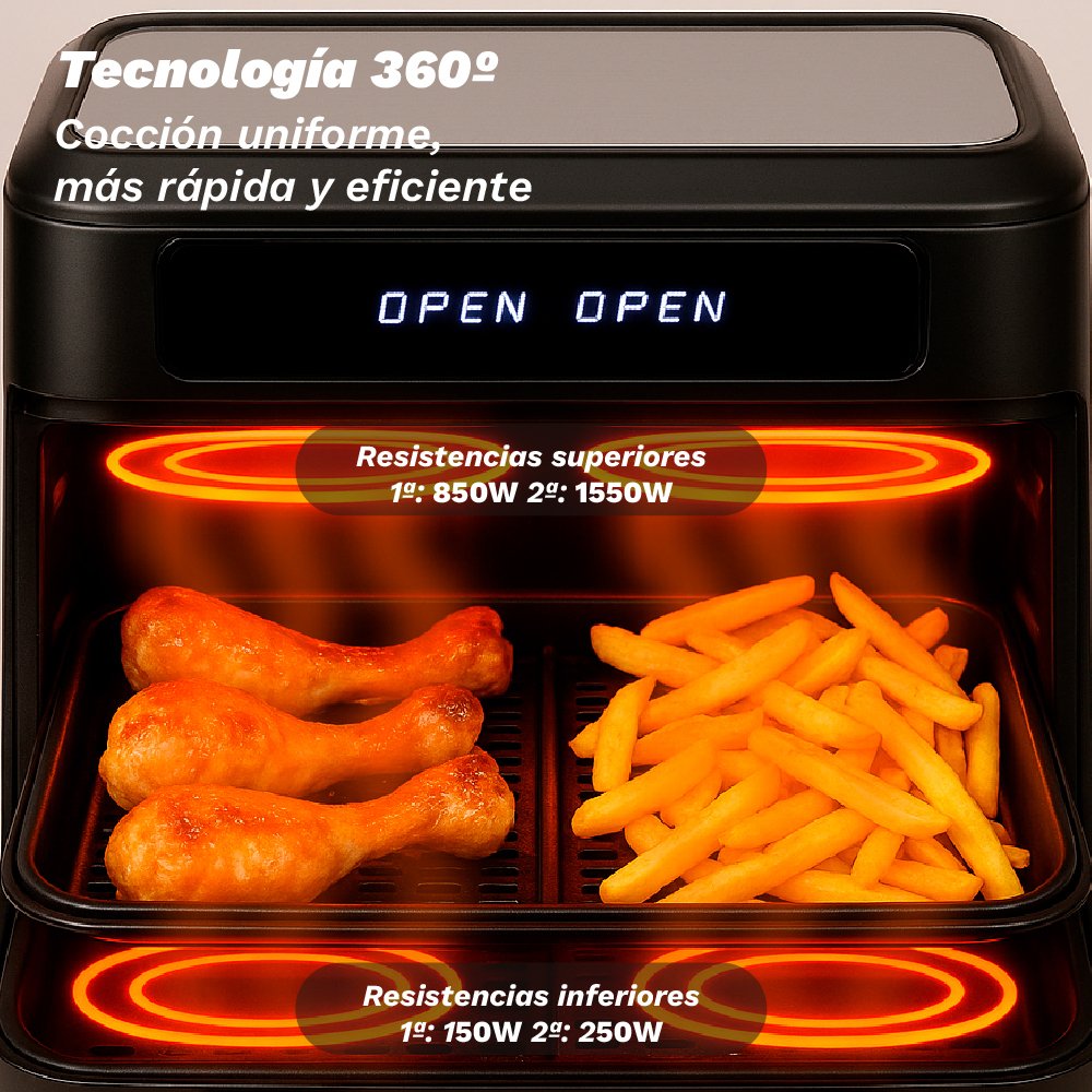Freidora Por Aire Airfryer Sin Aceite Grunkel Dualflexifryer 2800w Capacidad 10l
