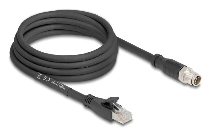 Delock M12 Cable X-Kodiert 8 Pin Stecker Zu Rj45 Stecker Cat.5e S Ftp Flexibel 3 M Schwarz