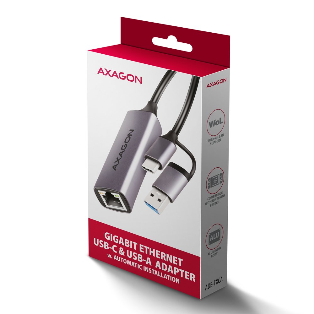 EAN 8595247907943 - Axagon ADE-TXCA Gigabit Ethernet Adapter USB-C+ USB-A - titangrau - Adapter - Digital/Daten 1000 Mbit/s imagen 9