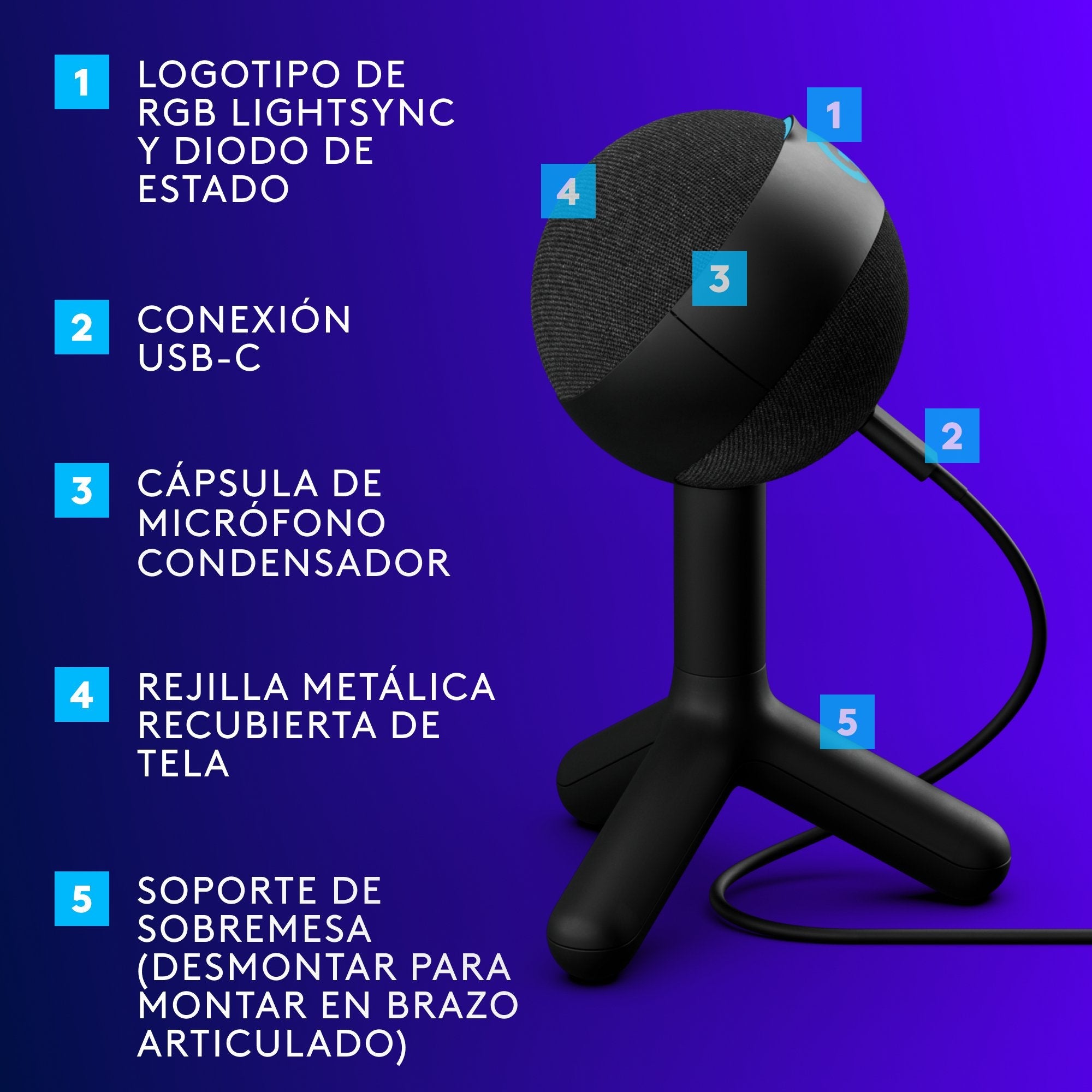 Micrófono Logitech G Yeti Orb Negro De Superficie Para Mesa