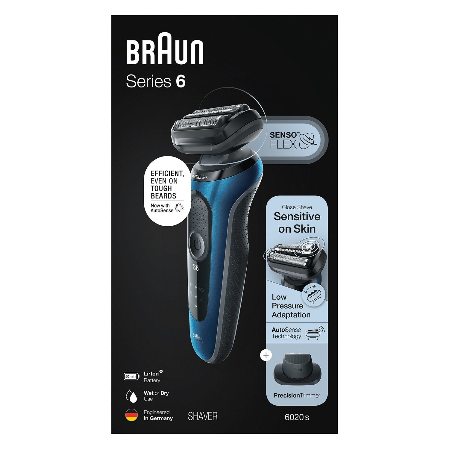Braun Series 6 61-B1200s Máquina De Afeitar De Láminas Recortadora Negro, Azul