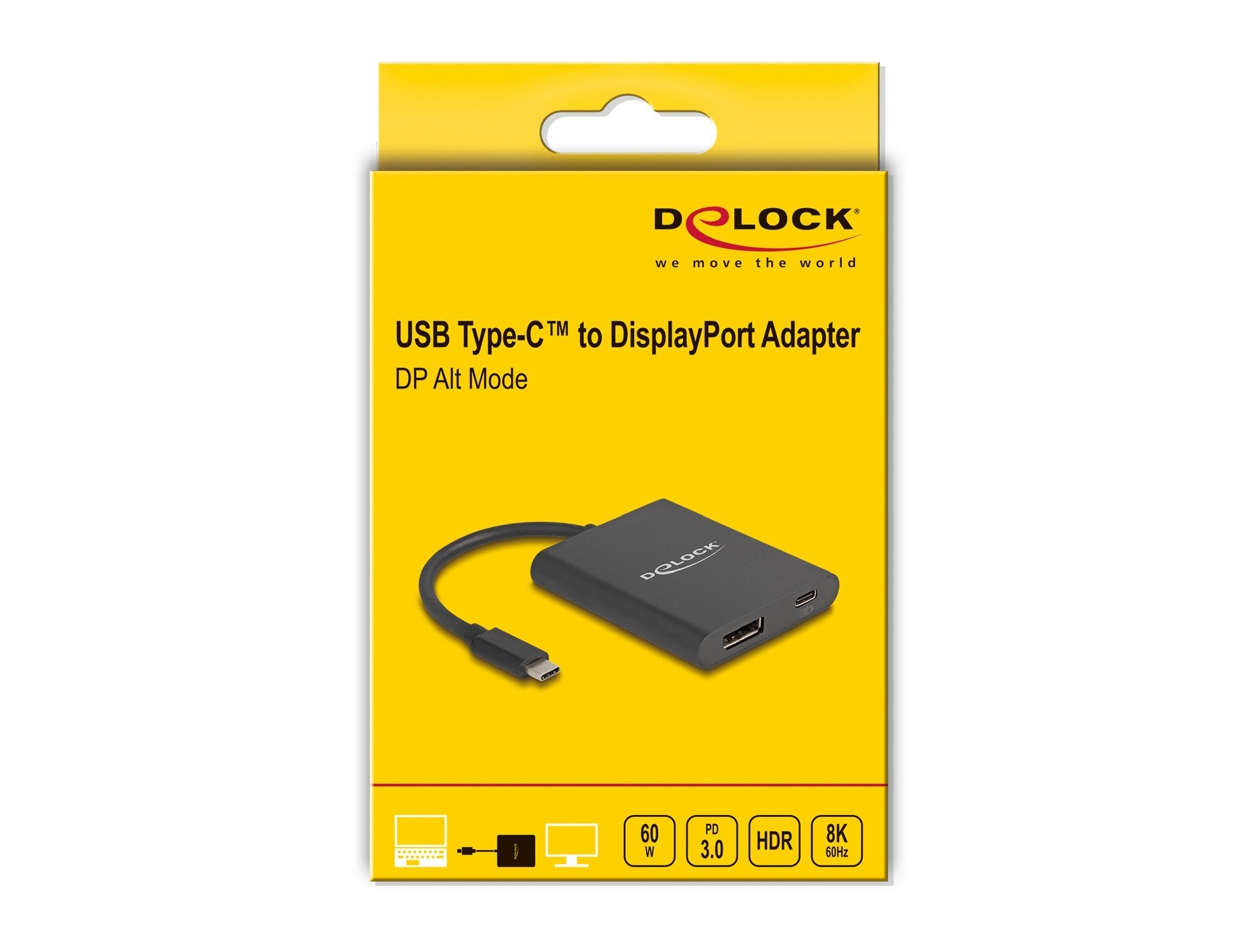 Delock 64202 Adaptador Usb Type-C A Displayport (Dp Alt Mode) 8k Con Hdr Y Power Delivery 60 W
