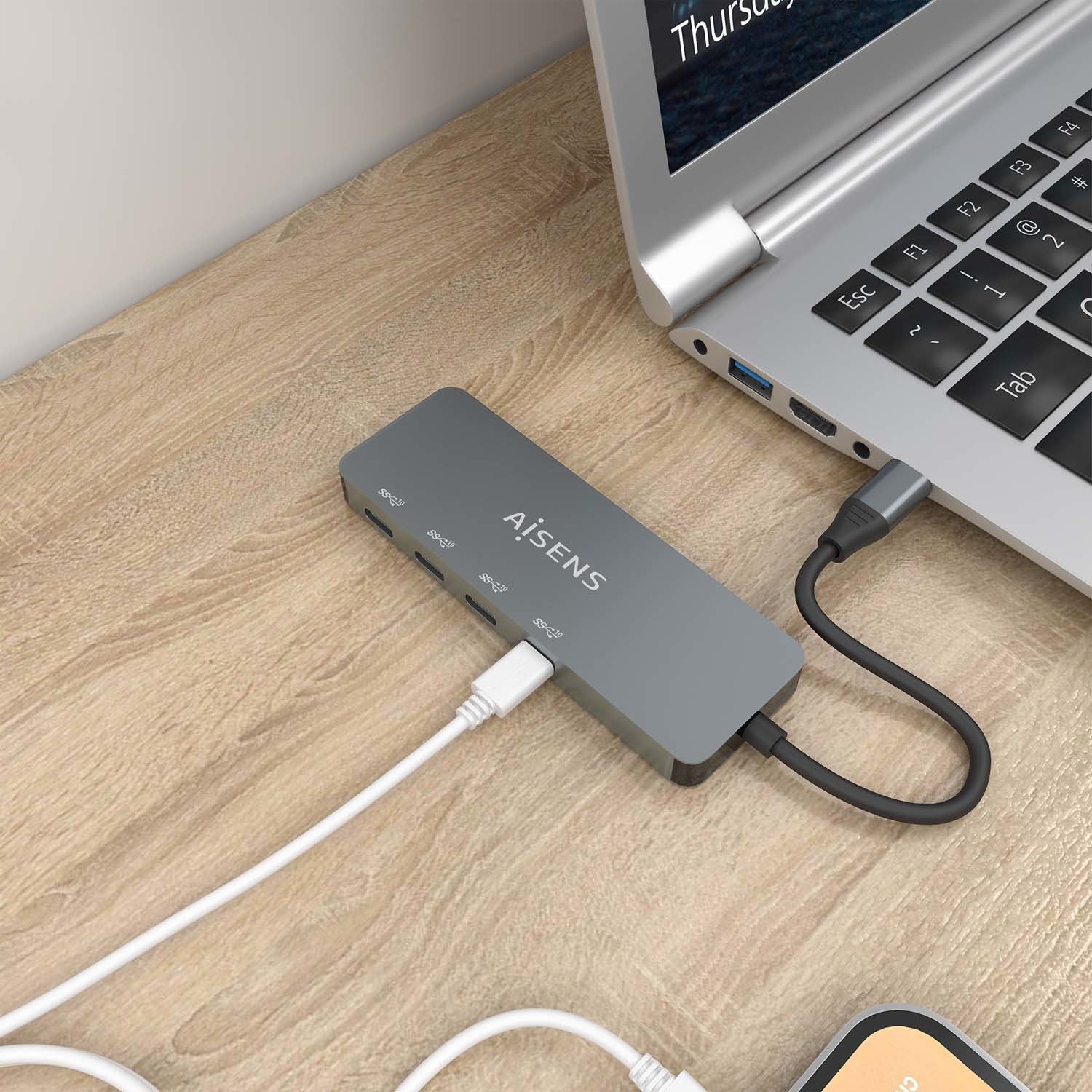 Aisens Hub Usb 3.2 Gen2 10g Usb-C, Usb-C/M-4xusb-C/H, Gris, 15cm