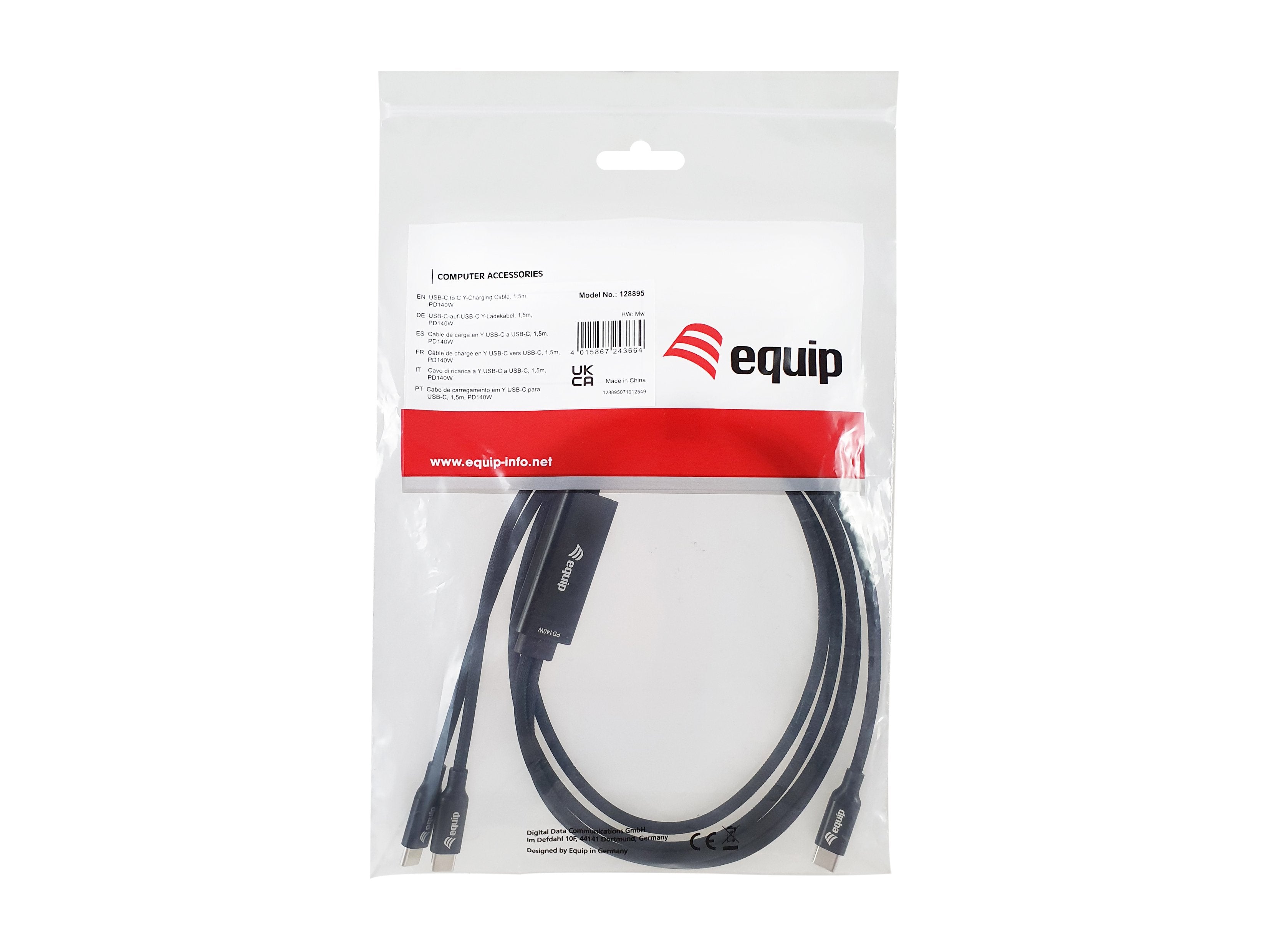 Equip Cable Usb-C4.0->C Y-Cable Pd140w M M 1.50m Negro