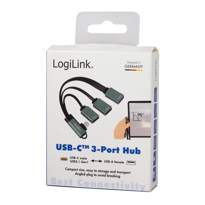 Logilink Hub Usb C De 3 Puertos, 2xusb2.0af + 1xusb3.0af, Conector Acodado