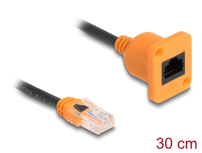 Delock D-Typ Rj45 Cable Stecker Zu Buchse Cat.5e Utp Naranja Schwarz 30 Cm