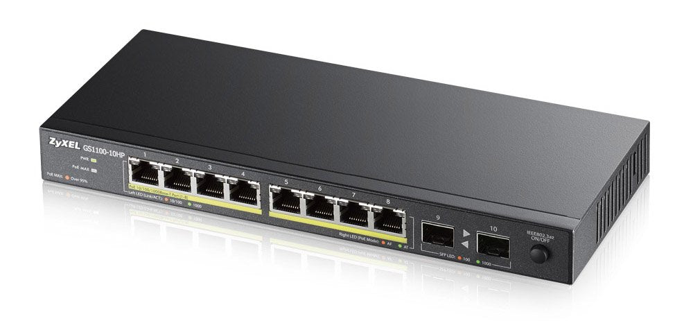 Zyxel Switch 10x Ge Gs1100-10hp V2 Poe+ Gs1100-10hp-Eu0102f