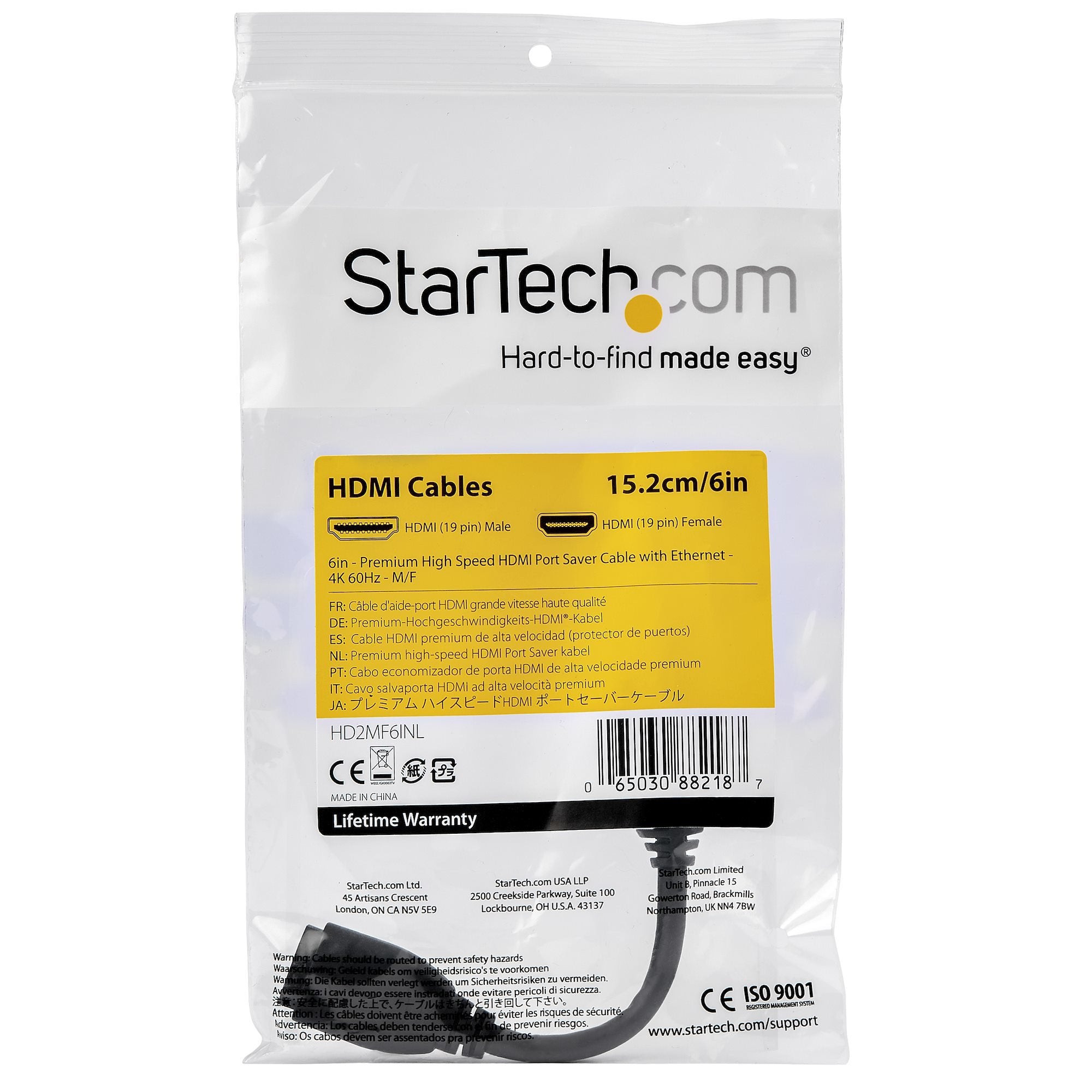 EAN 0065030882187 - StarTech.com HD2MF6INL cable HDMI 0,152 m HDMI tipo A (Estándar) Negro imagen 4