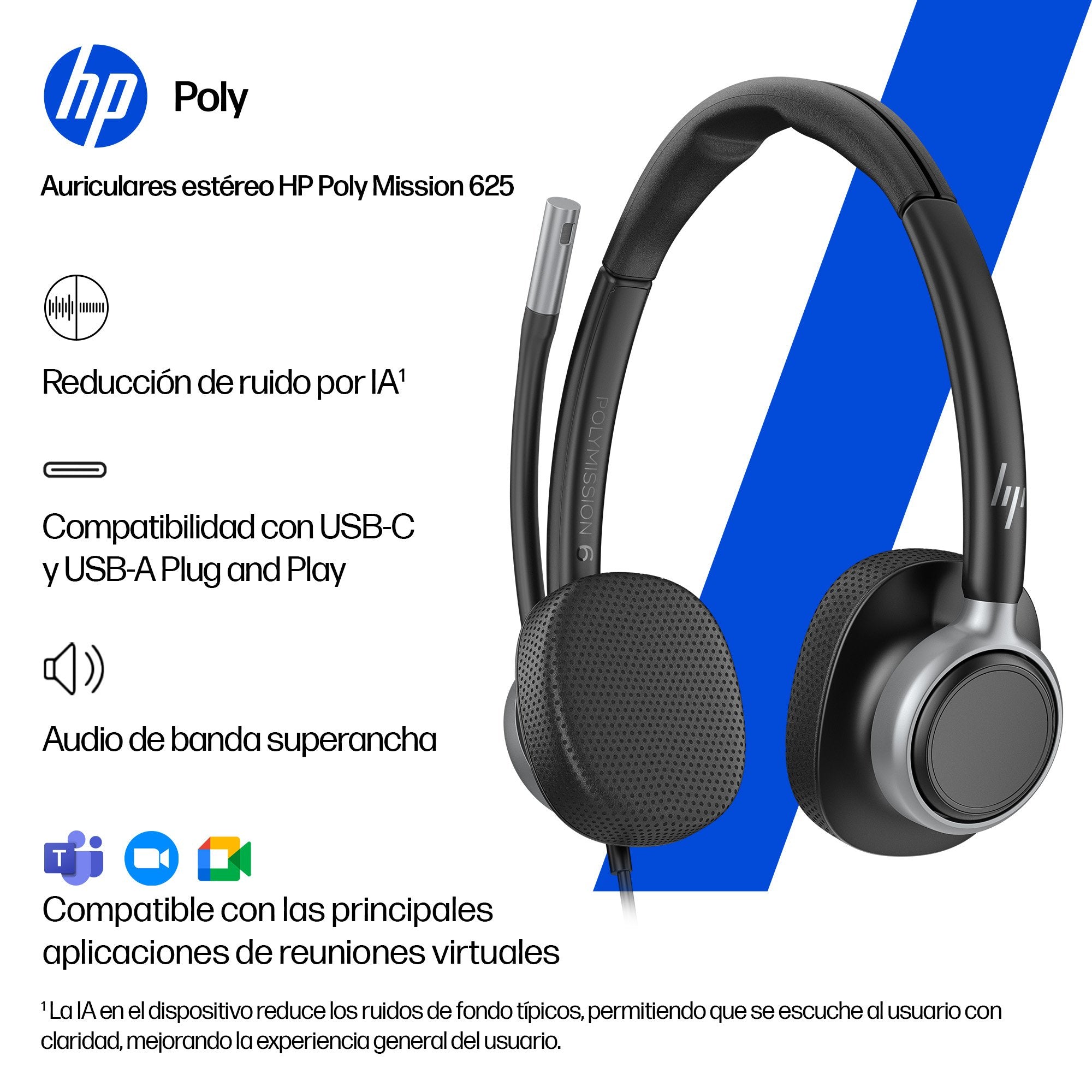 EAN 0199764365590 - HP Poly Mission 625 Stereo USB Wired Headset (Bulk) Alámbrico Diadema Business/Everyday USB Tipo C Negro imagen 4