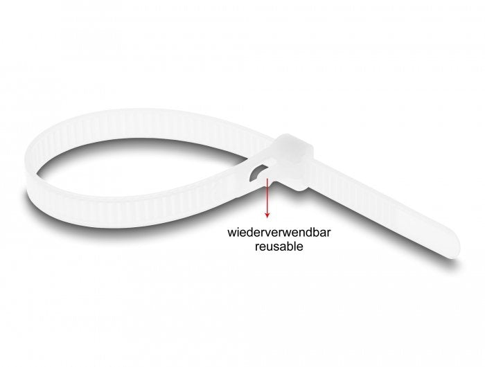 Delock Kabelbinder Wiederverwendbar L 200 X B 7,2 Mm 100 Piezas Blanco