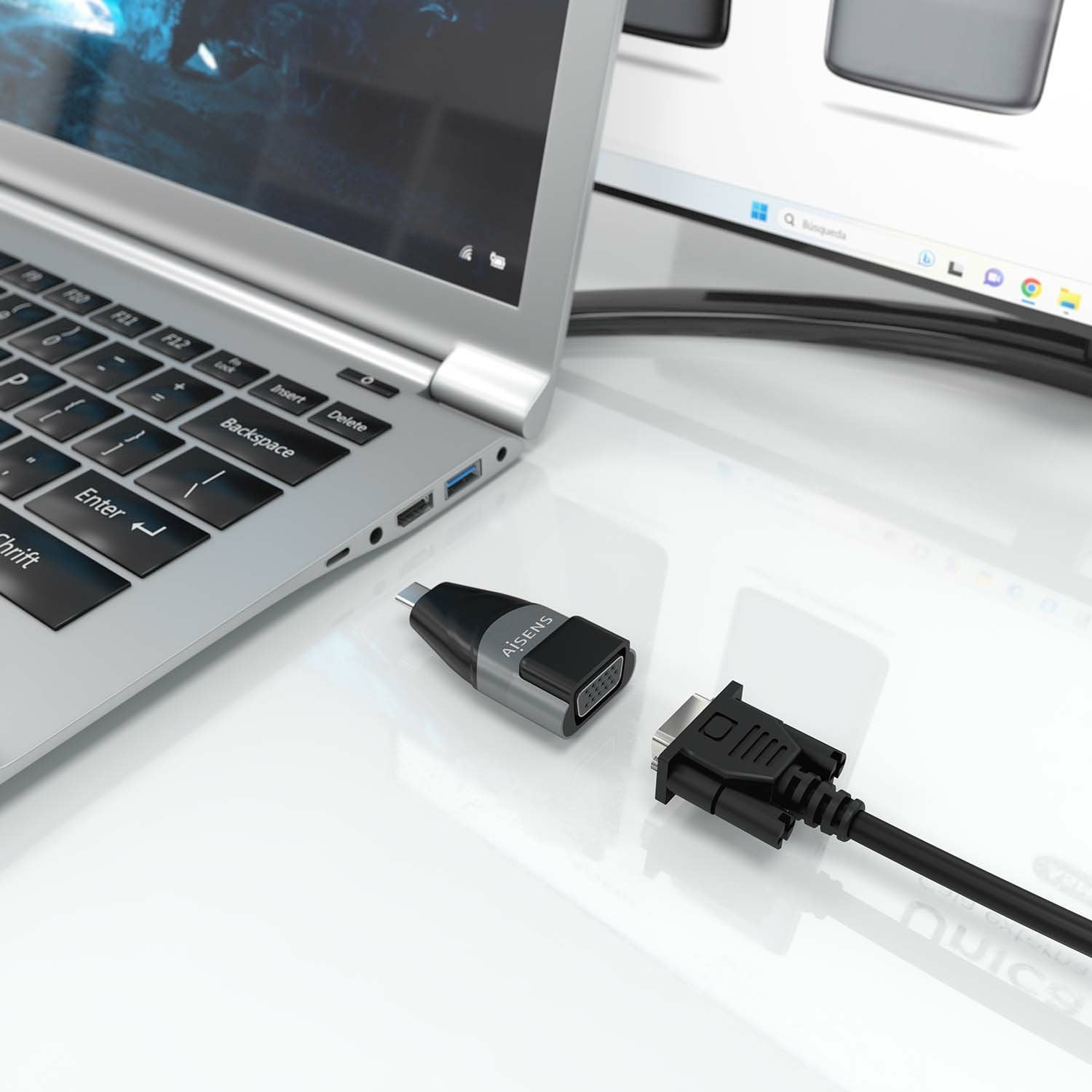 Aisens Adaptador Conversor Aluminio Usb-C A Vga, Usb-C/M-Hdb15/H, Gris