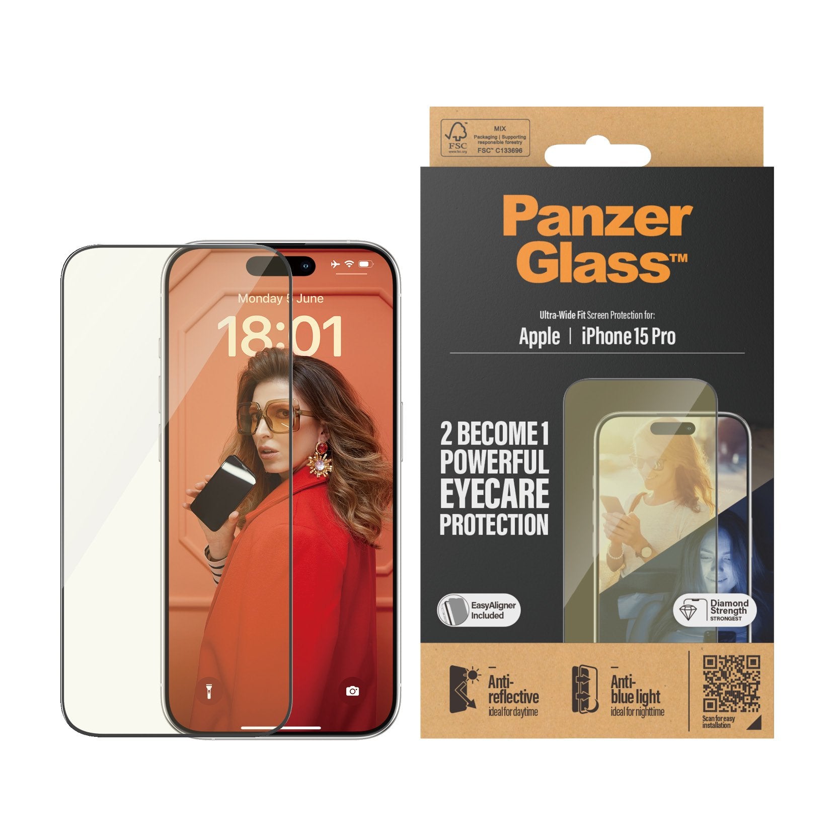 EAN 5711724028144 - PanzerGlass ® EyeCARE™ Screen Protection iPhone 15 Pro | Ultra-Wide Fit w. EasyAligner Protector de panta imagen 2
