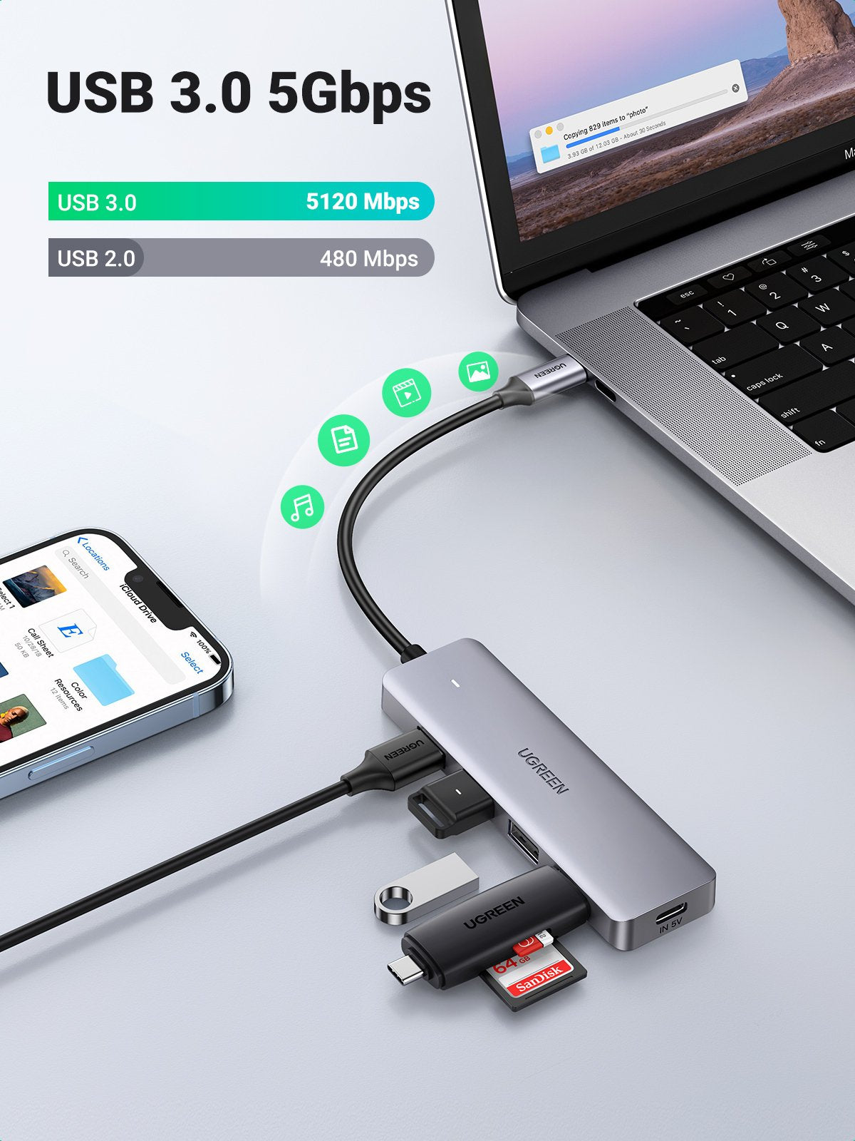 EAN 6957303873364 - Ugreen 70336 hub de interfaz USB 3.2 Gen 1 (3.1 Gen 1) Type-C 5000 Mbit/s imagen 14