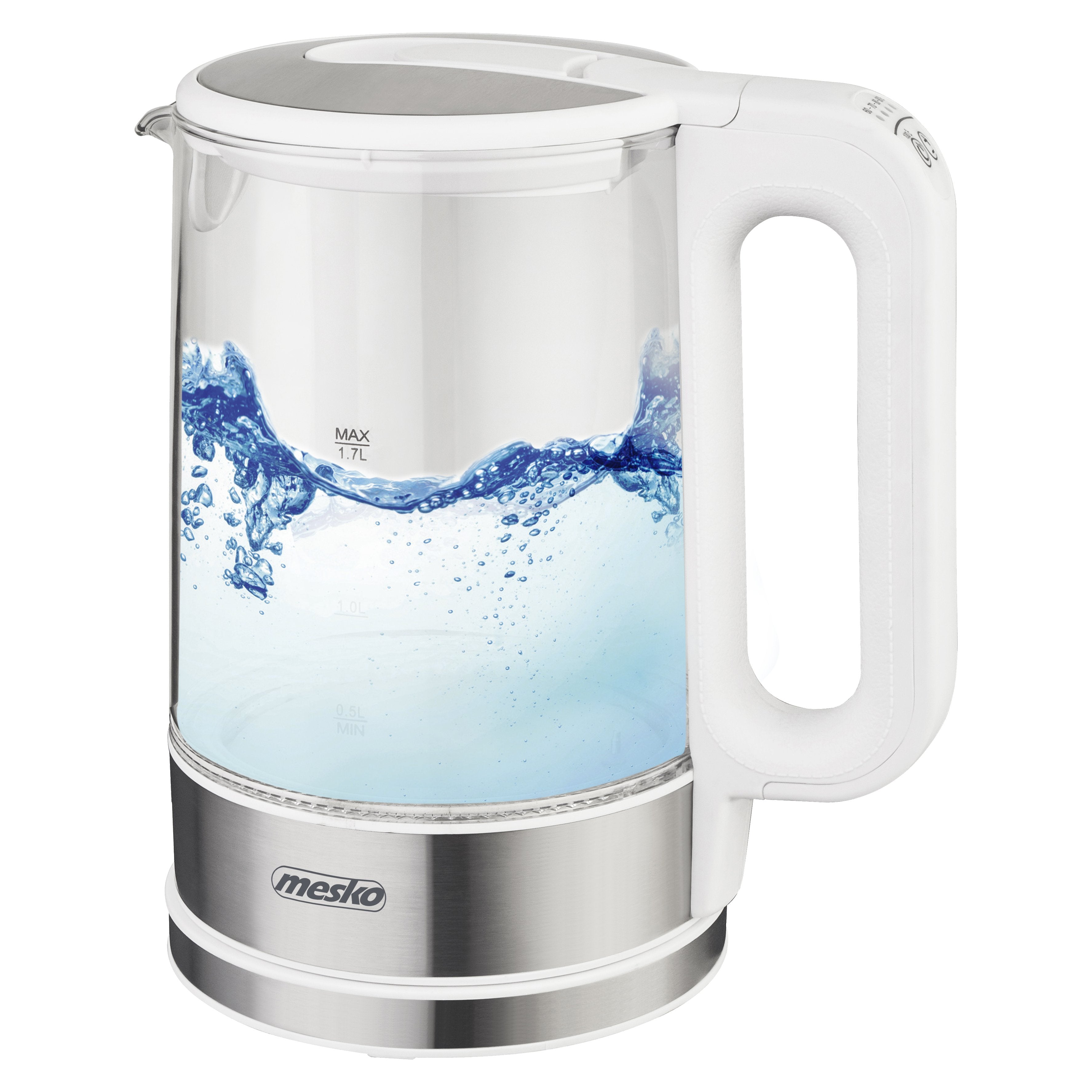 EAN 5903887803908 - Mesko Home MS 1301W tetera eléctrica 1,7 L 2200 W Acero inoxidable, Transparente, Blanco imagen 1