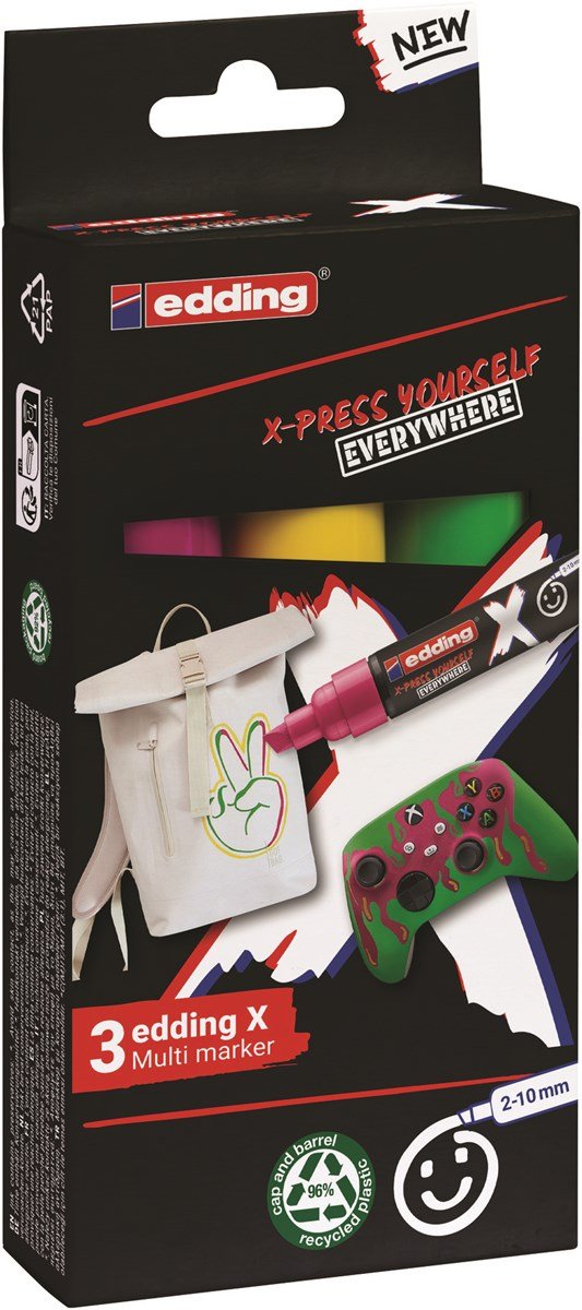 Edding X 6900 Caramelo Pack De 3 Rotuladores Multisuperficie Permanentes De Tinta Opaca - Punta Biselada Con Trazo