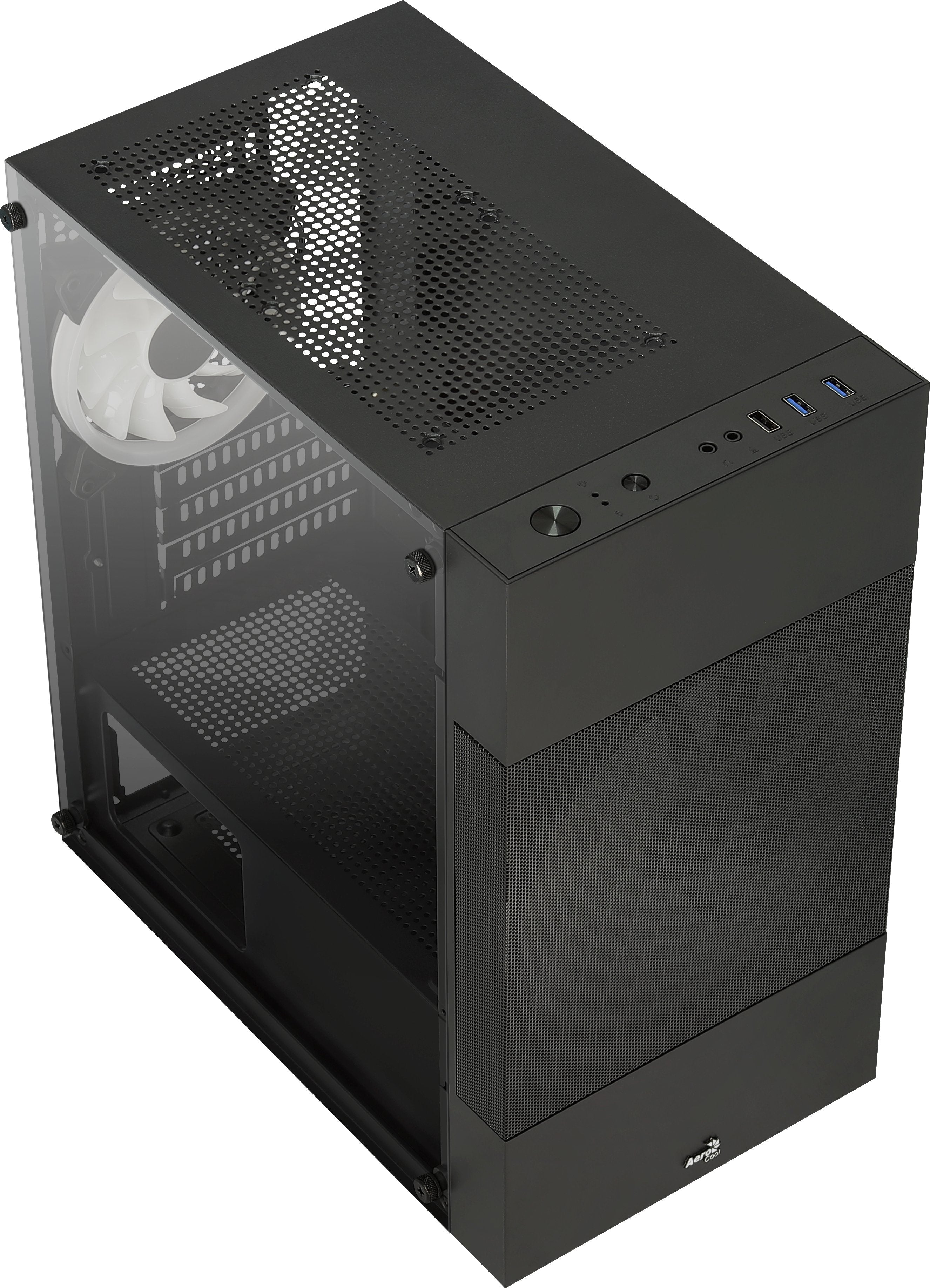 Caja Pc Aerocool Atomic Lite V1 Mini-Tower, Frgb, Vidrio Templado - Negro