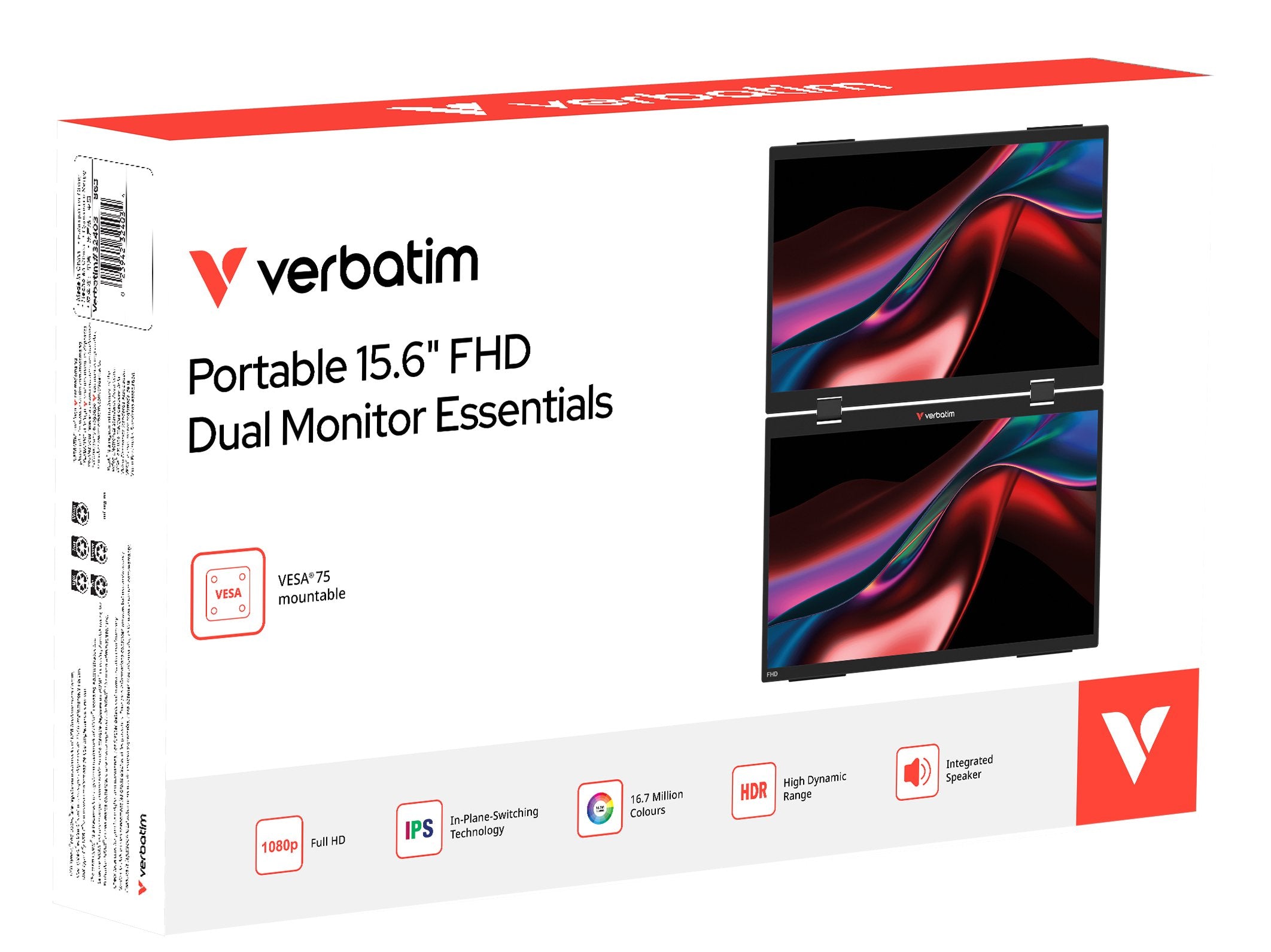 EAN 23942324034 - Verbatim Portable 15.6" FHD Dual Monitor Essentials Monitor portátil Negro 39,6 cm (15.6") LCD 1920 x 1080 imagen 3