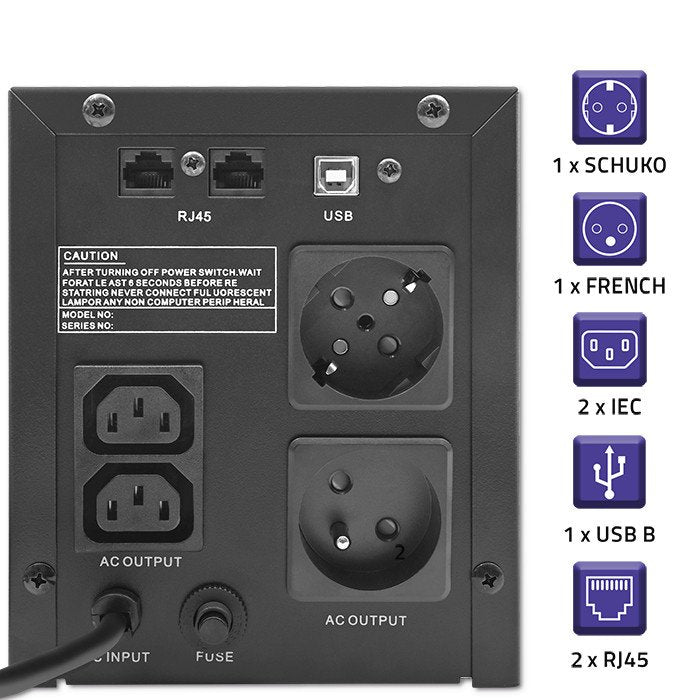 EAN 5901878537702 - Qoltec 53770 sistema de alimentación ininterrumpida (UPS) Línea interactiva 1,5 kVA 900 W 2 salidas AC imagen 5