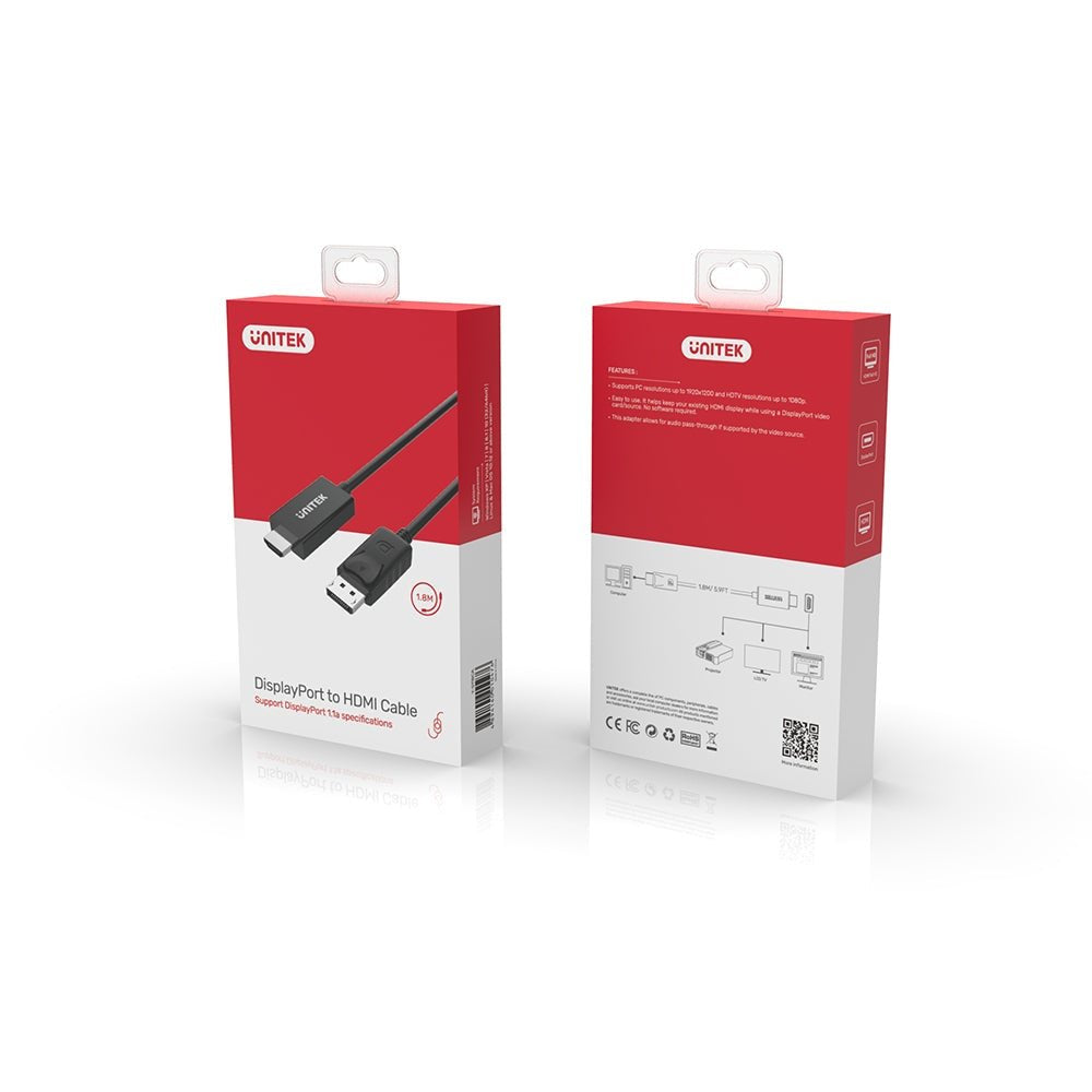 EAN 4894160010476 - UNITEK Y-5118CA adaptador de cable de vídeo 1,8 m HDMI tipo A (Estándar) DisplayPort Negro imagen 4